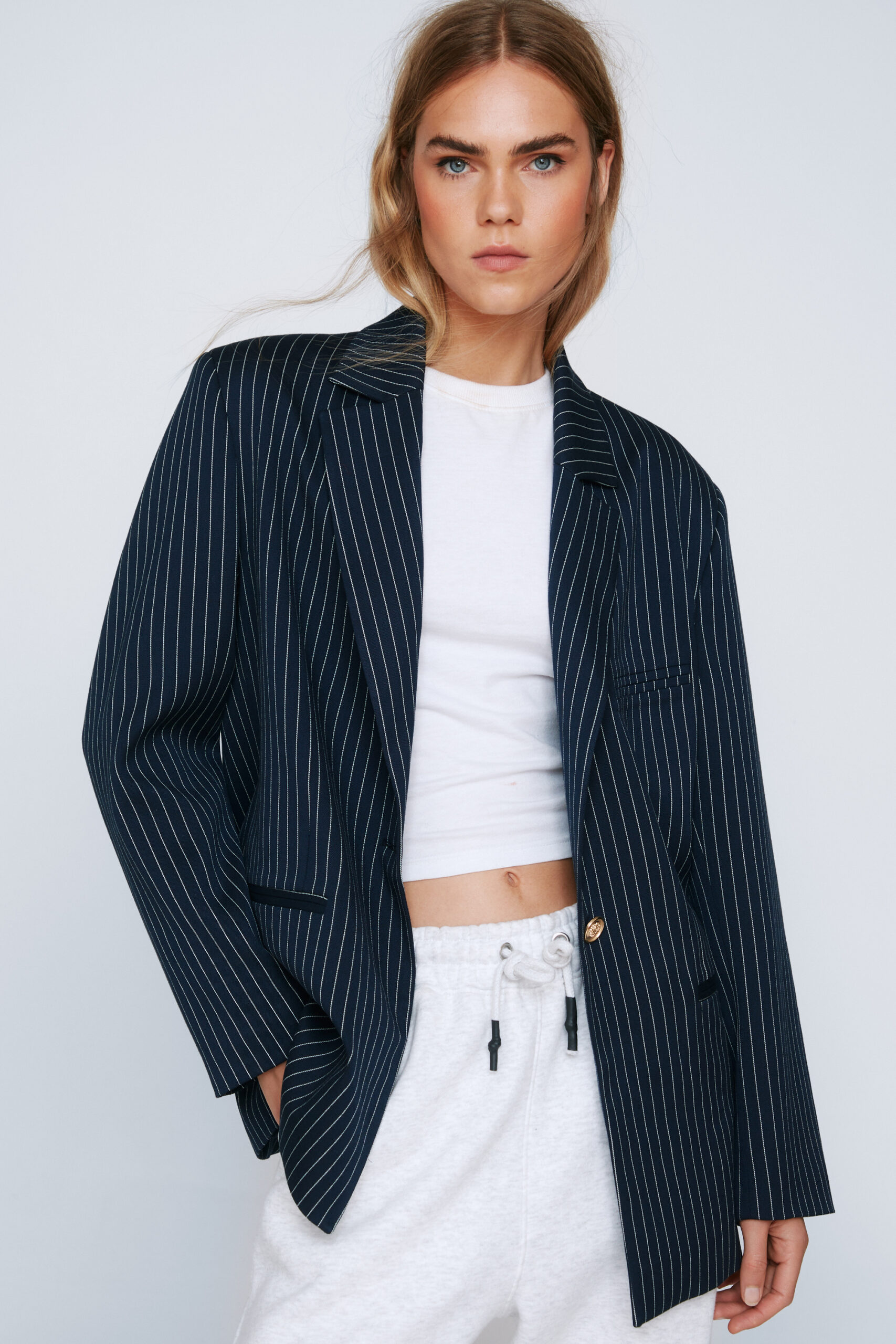 Premium Pinstripe Single Breasted Blazer 