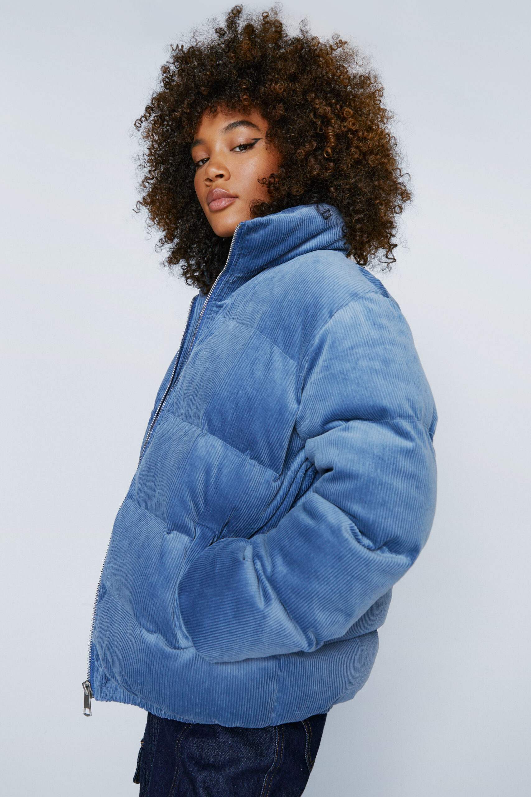 Premium Cord Zip Through Puffer Jacket 