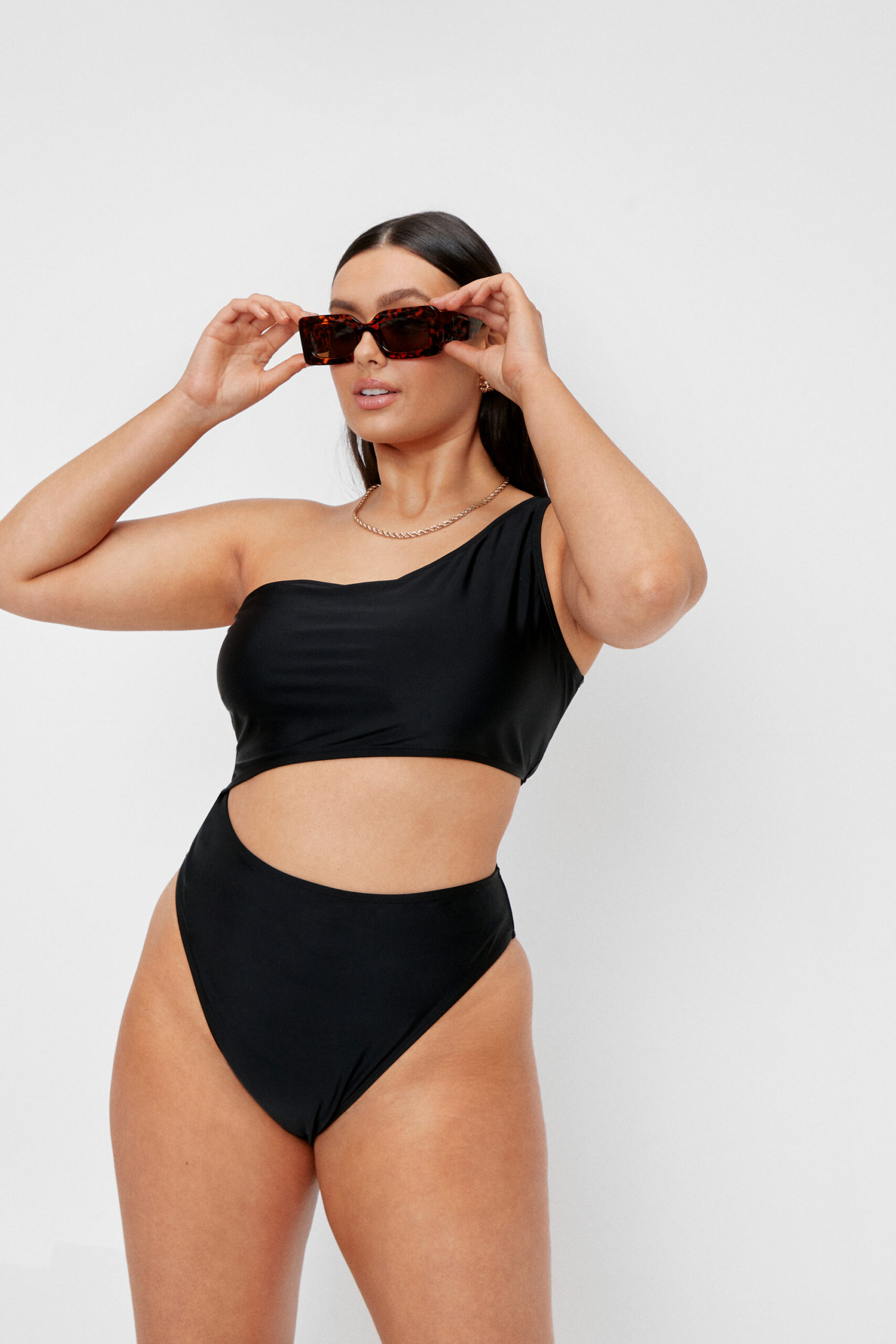 Plus Size One Shoulder Cut Out Swimsuit