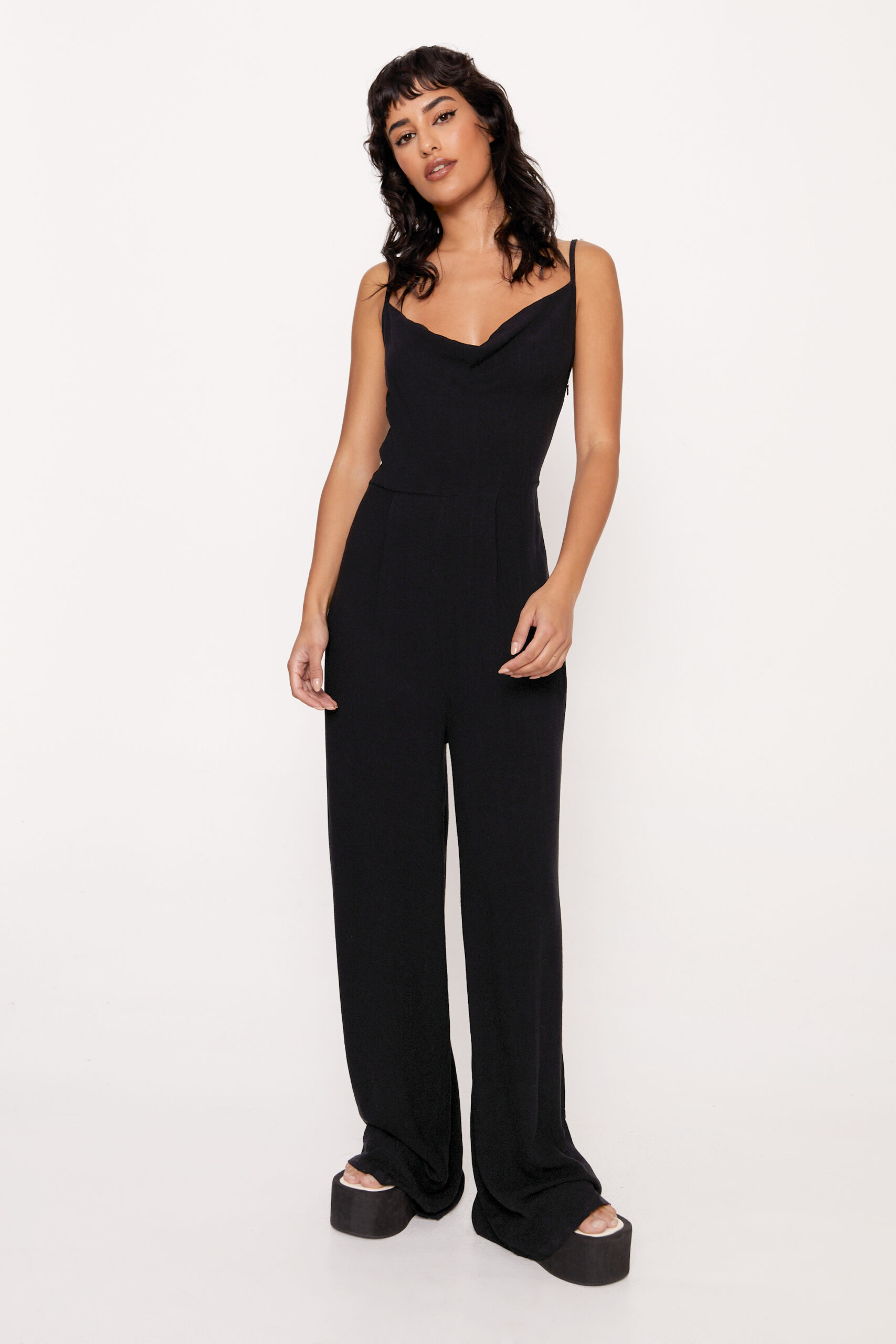 Linen Look Cowl Relaxed Jumpsuit