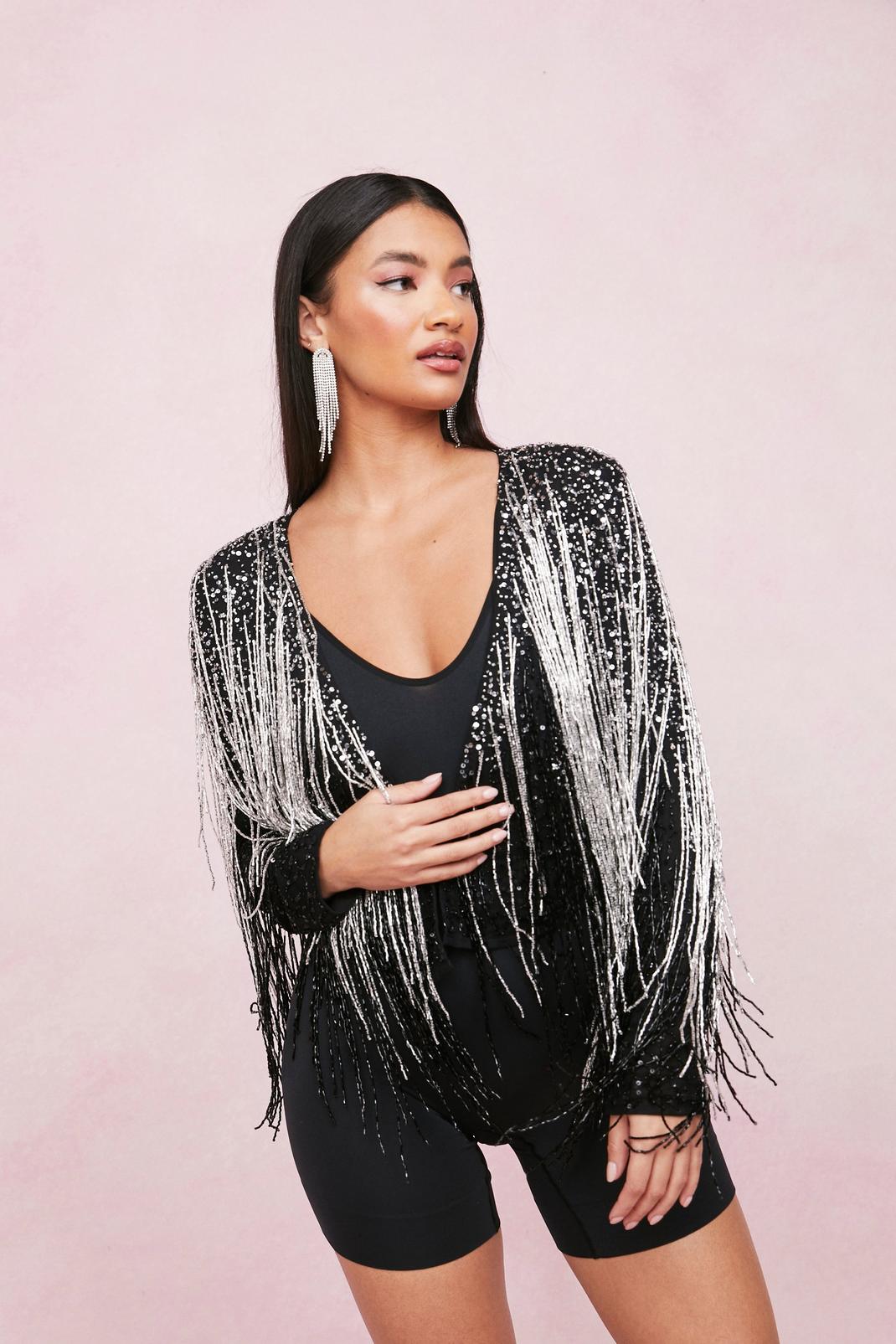 Embellished Metallic Fringed Jacket