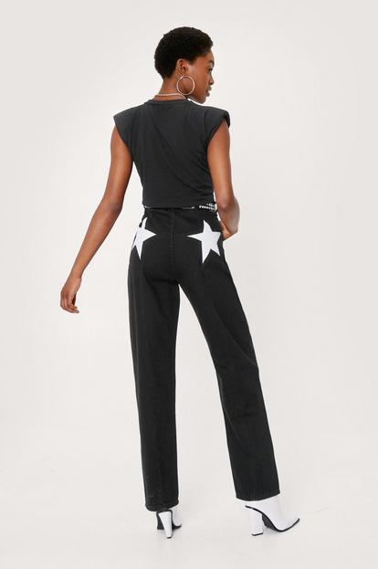 High Waisted Star Straight Leg Jeans