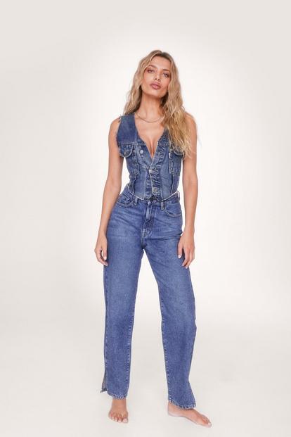 Organic Denim Split Hem Straight Leg Jeans