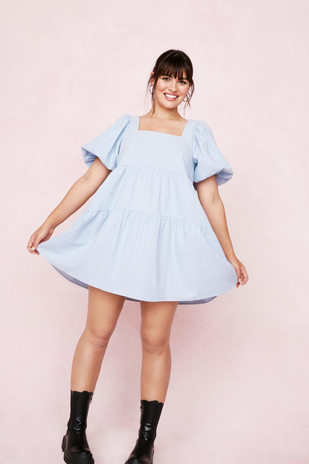 Plus Size Puff Sleeve Mini Dress