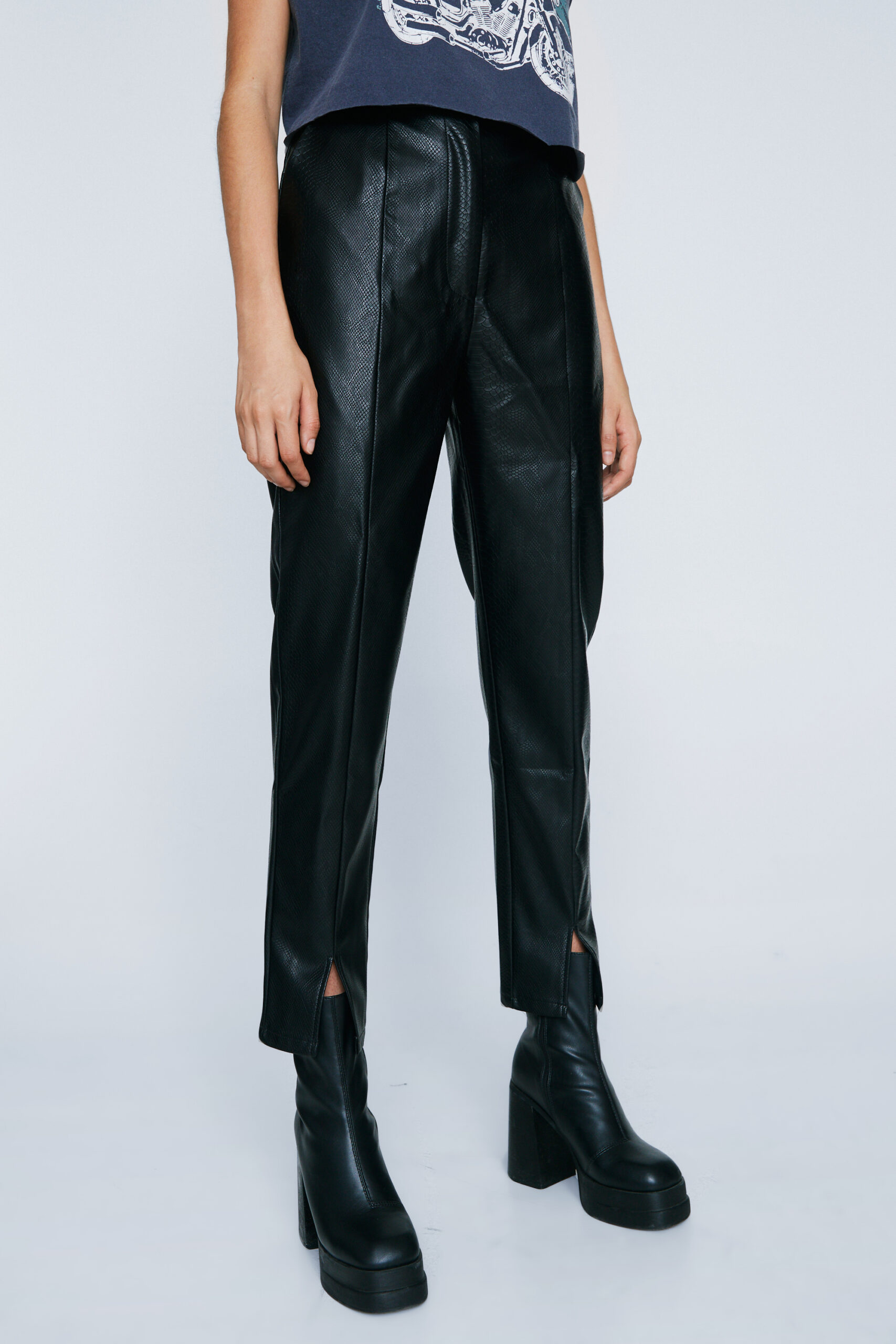 Faux Leather Straight Leg Pants 