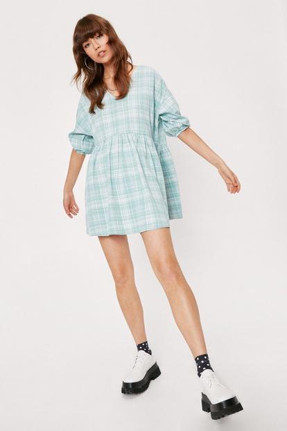 Check Print Mini Smock Dress