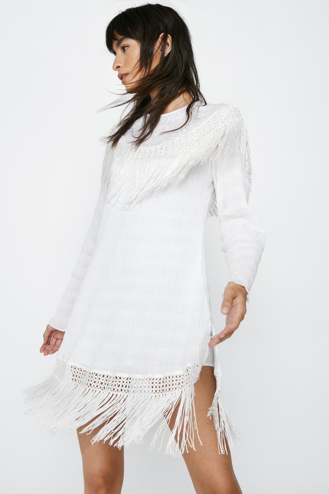 Lace and Fringe Detail Mini Shift Dress