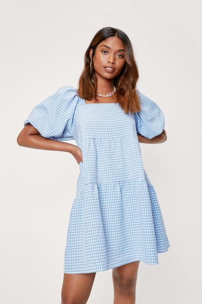 Puff Sleeve Gingham Mini Dress