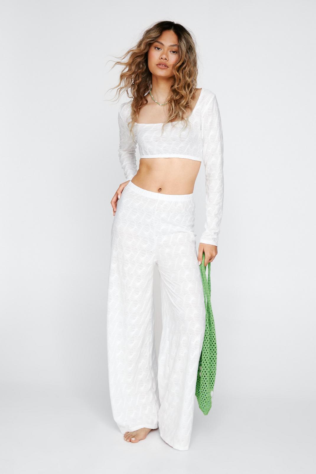 Textured Crop Top & Wide Leg Pants Set