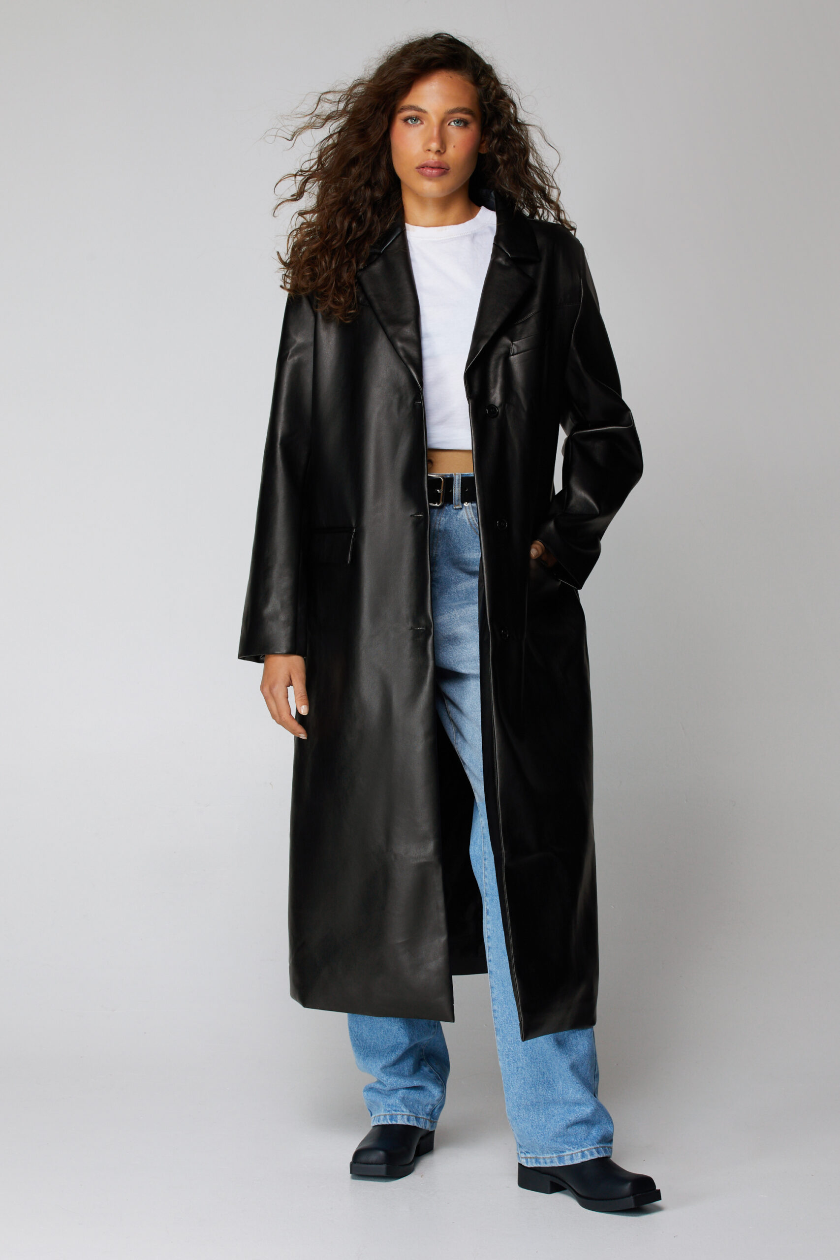 Faux Leather Duster Coat