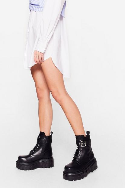 Faux Leather Chunky Biker Boots