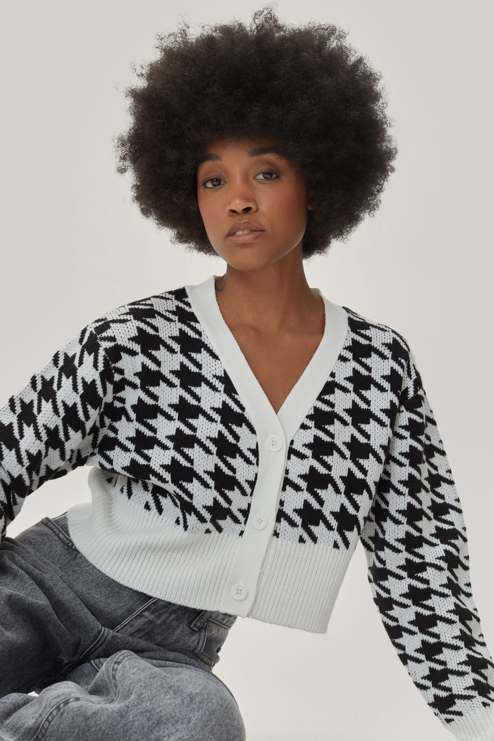 Petite Recycled Dogtooth Print Cardigan 