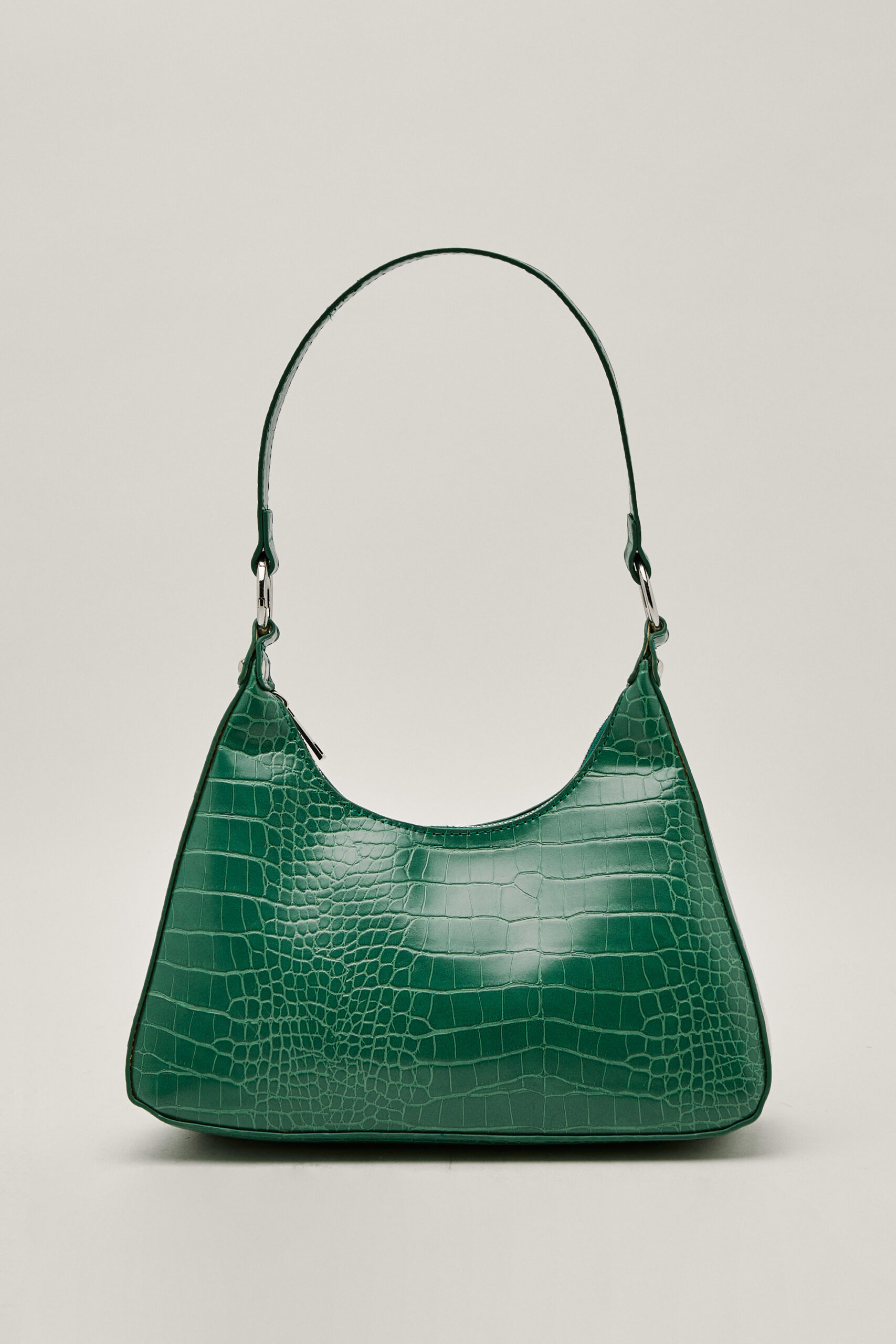 Faux Leather Croc Structured Shoulder Bag 