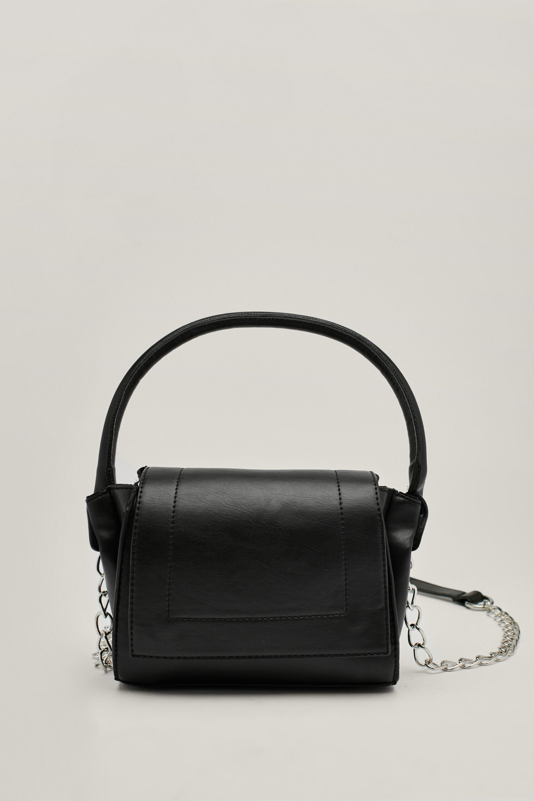 Faux Leather Mini Grab Handle Crossbody Bag 