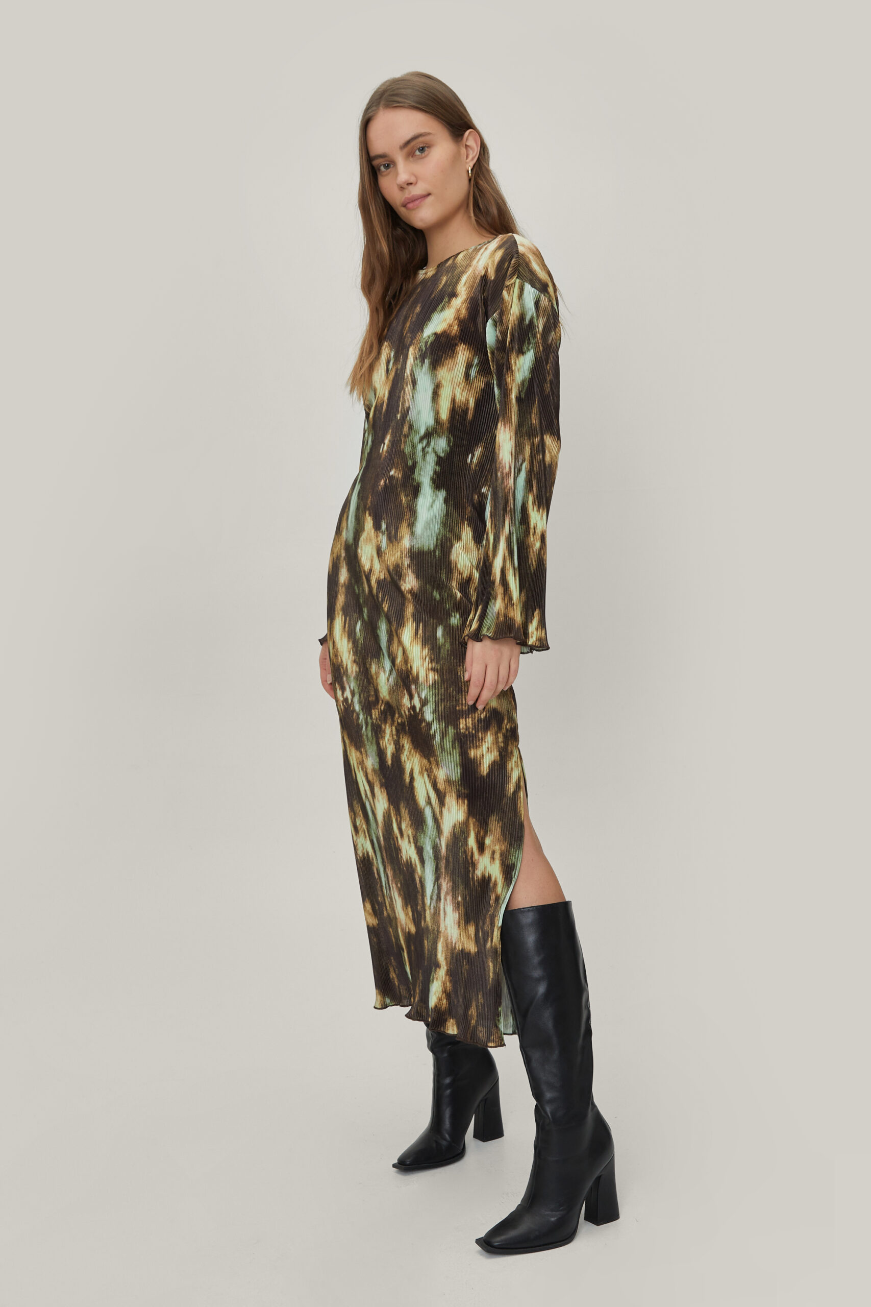 Plisse Tie Dye Long Sleeved Maxi Dress 