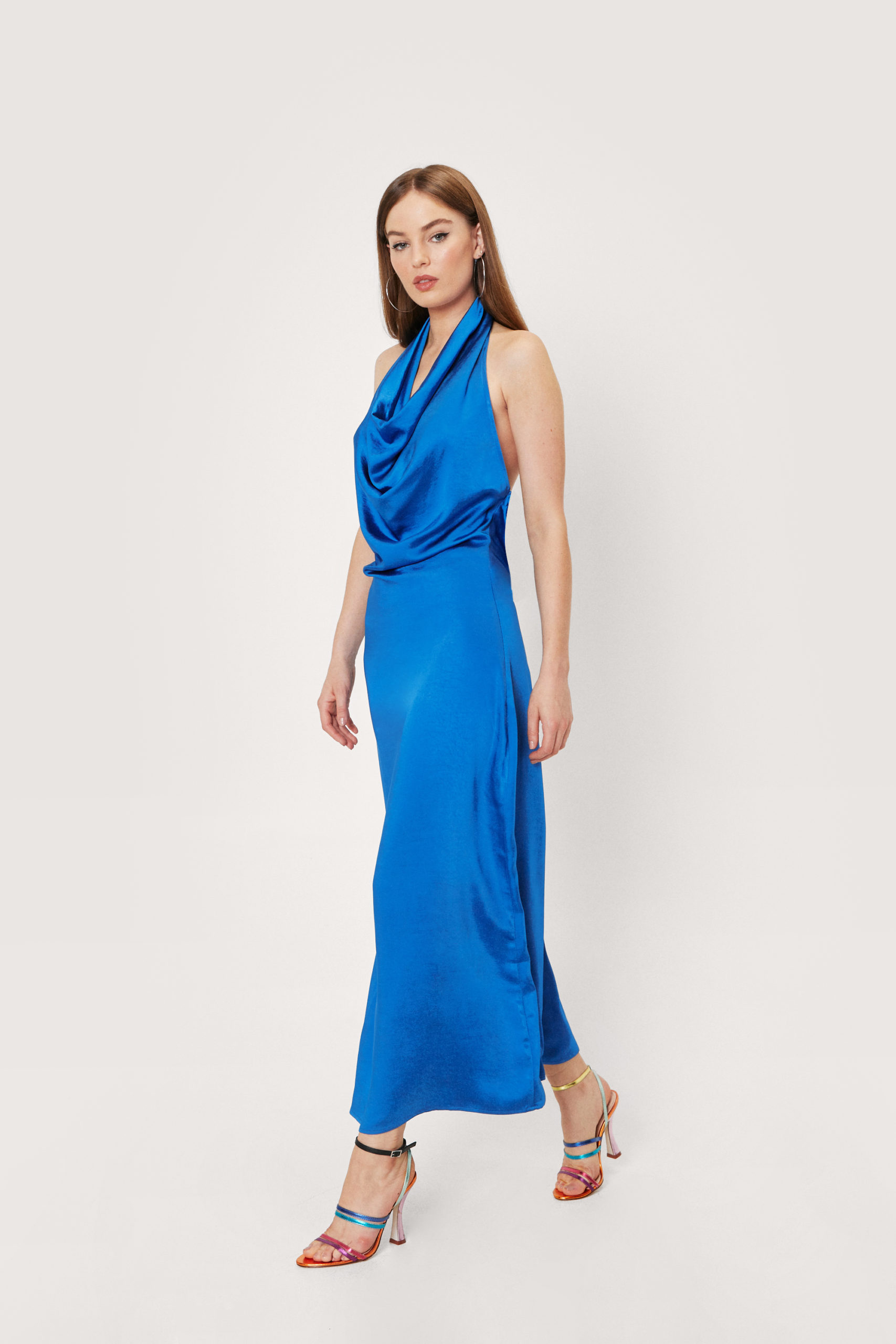 Blue Cowl Neck Maxi Dress