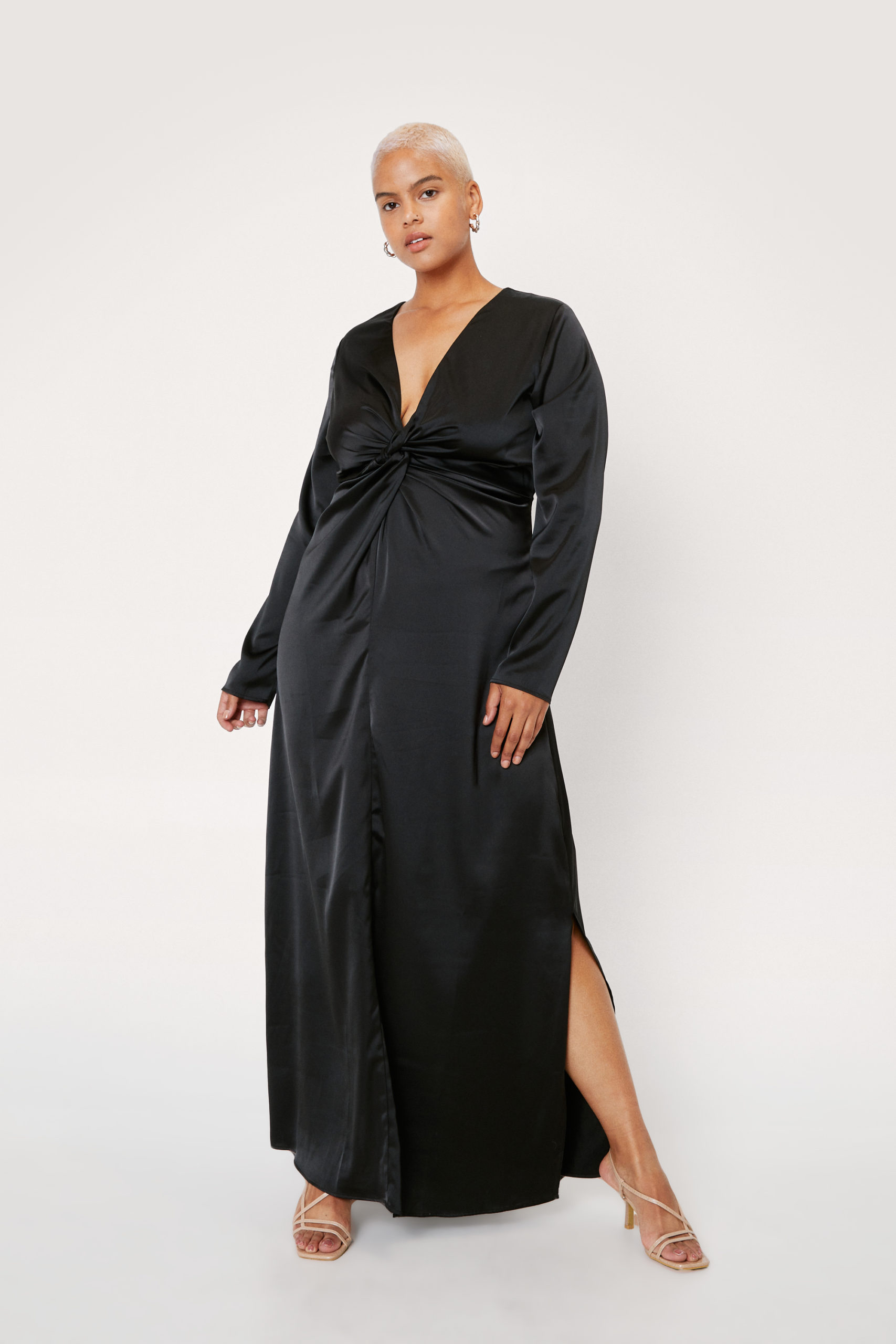 Plus Size Long Sleeve Black Maxi Dress