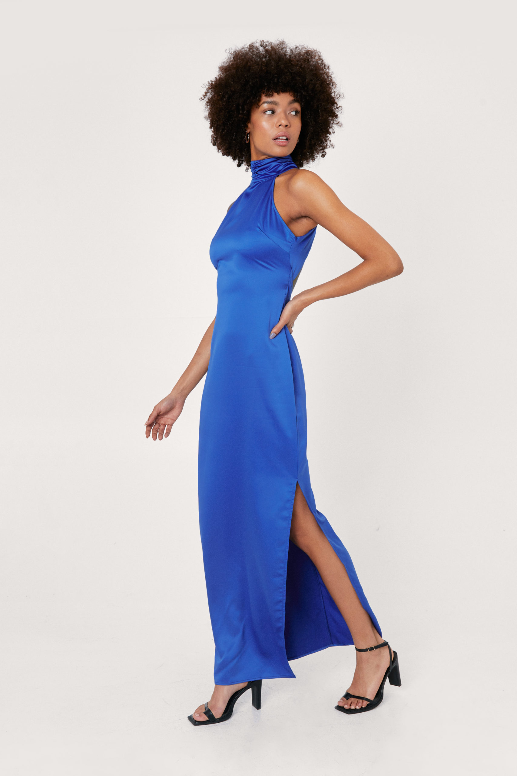 Blue High Neck Evening Gown