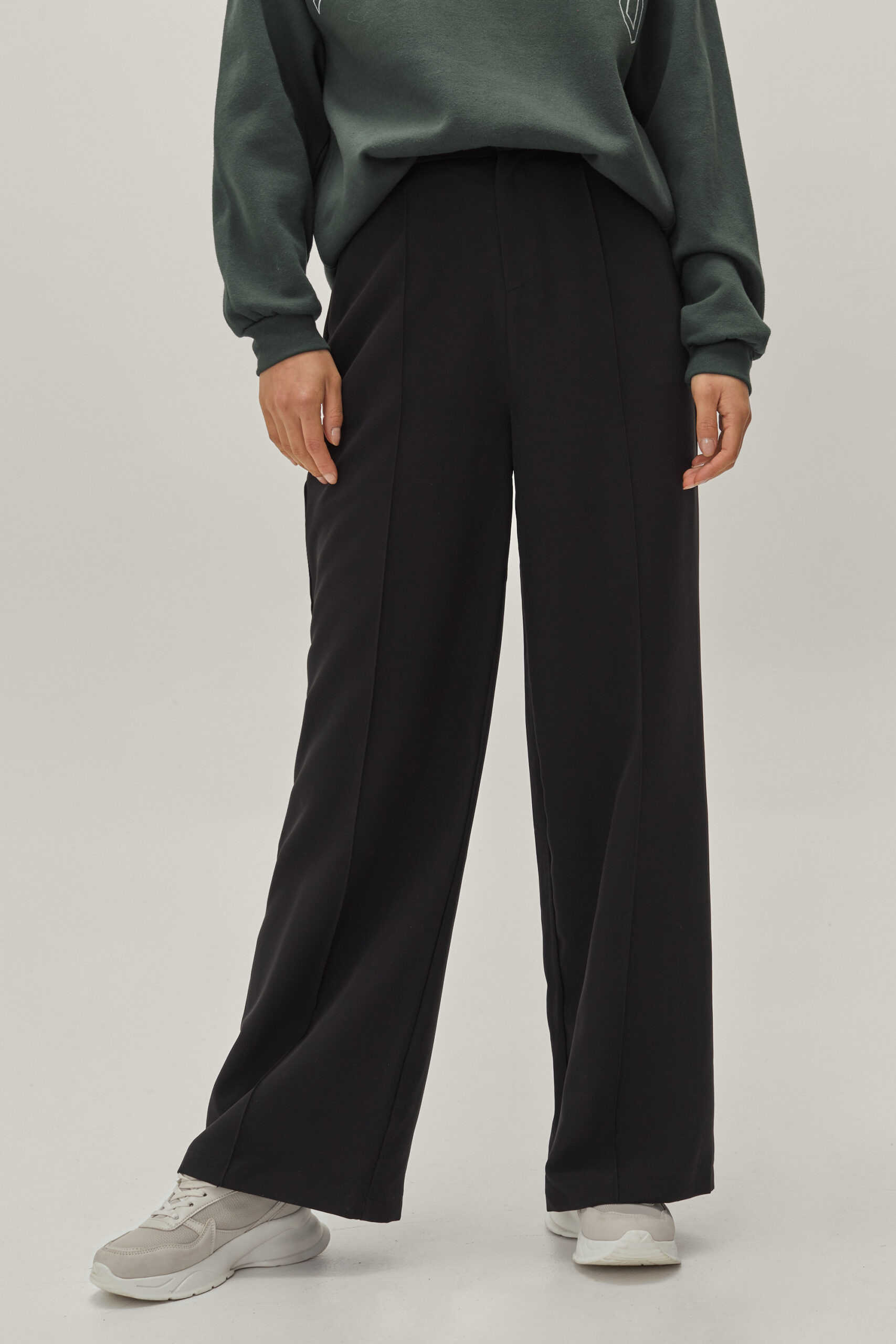 Pintuck Detailed Wide Leg Tailored Pants 