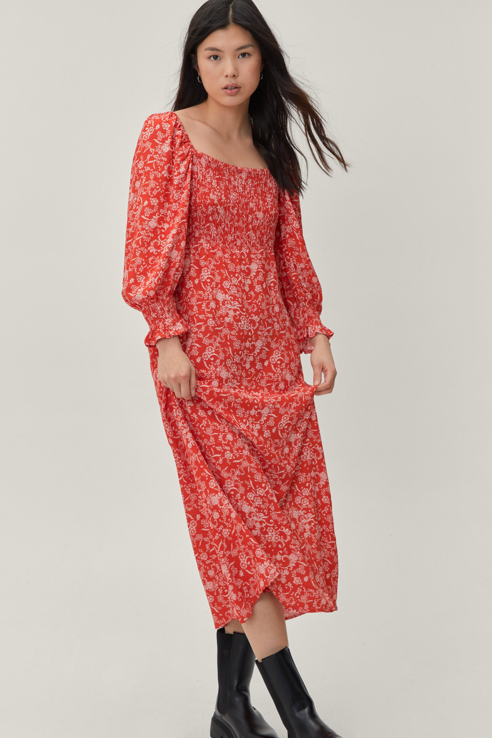 Paisley Print Midi Smock Dress 