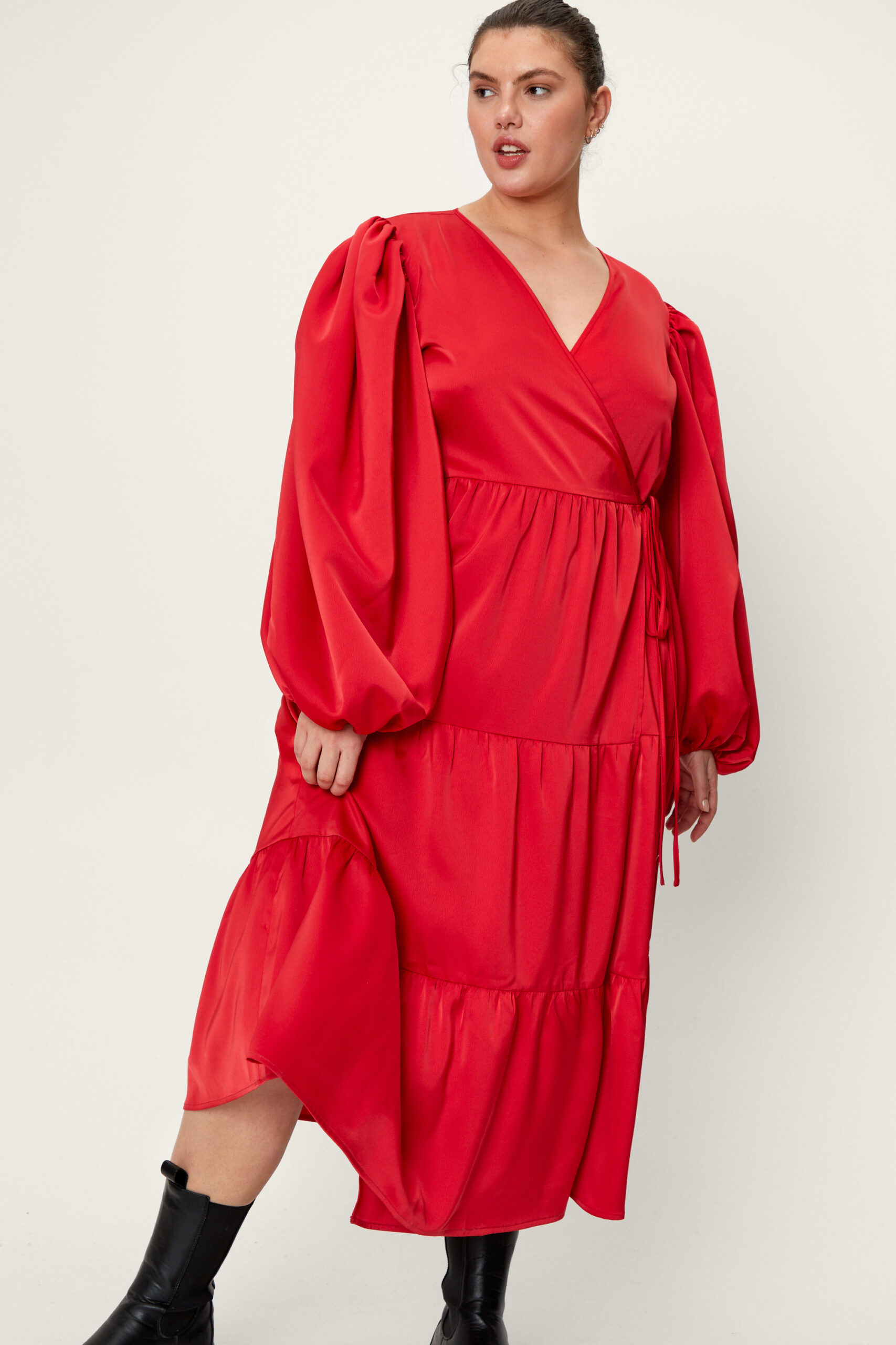 Plus Size Satin Wrap Maxi Dress 