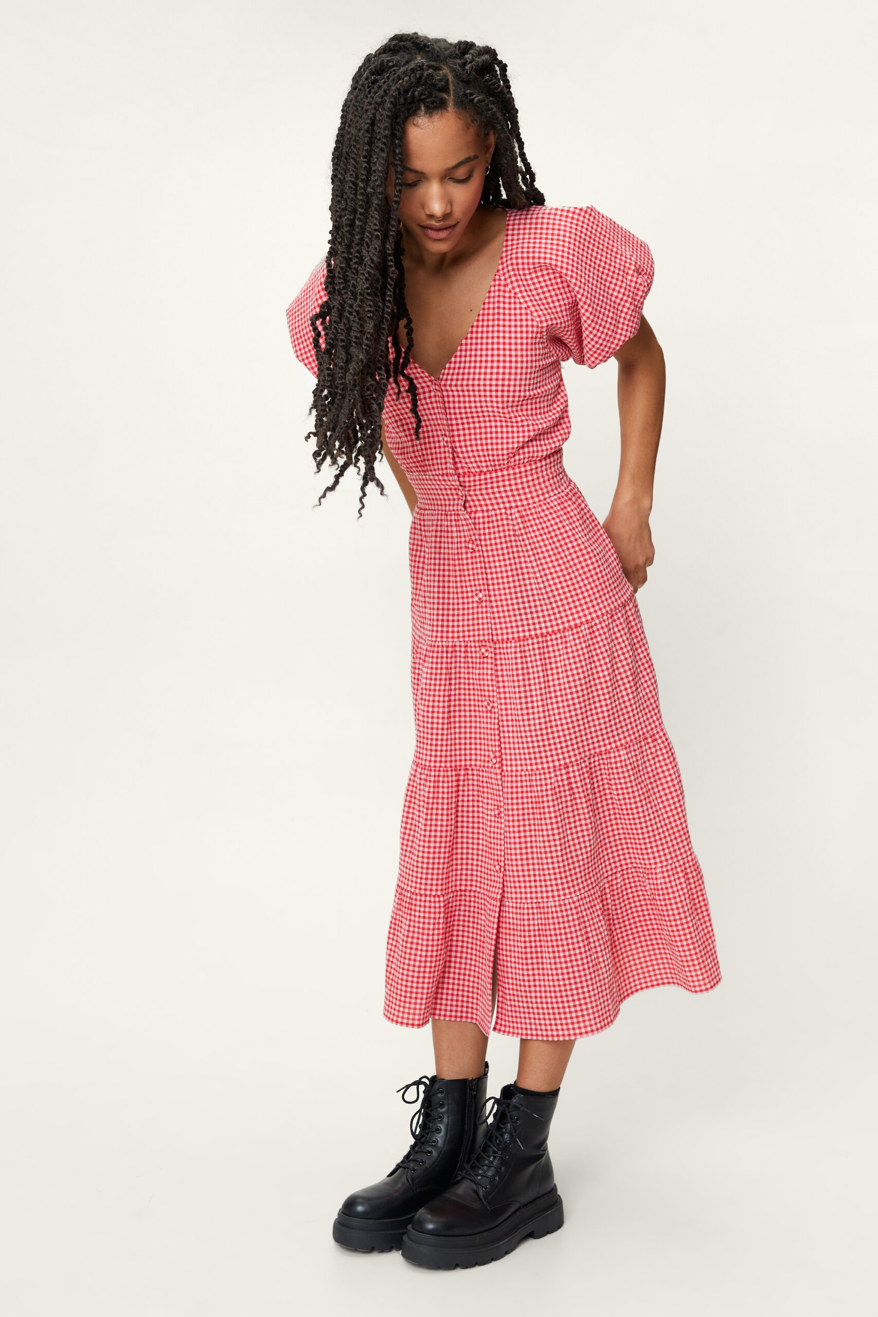 Petite Gingham Smock Midi Dress 