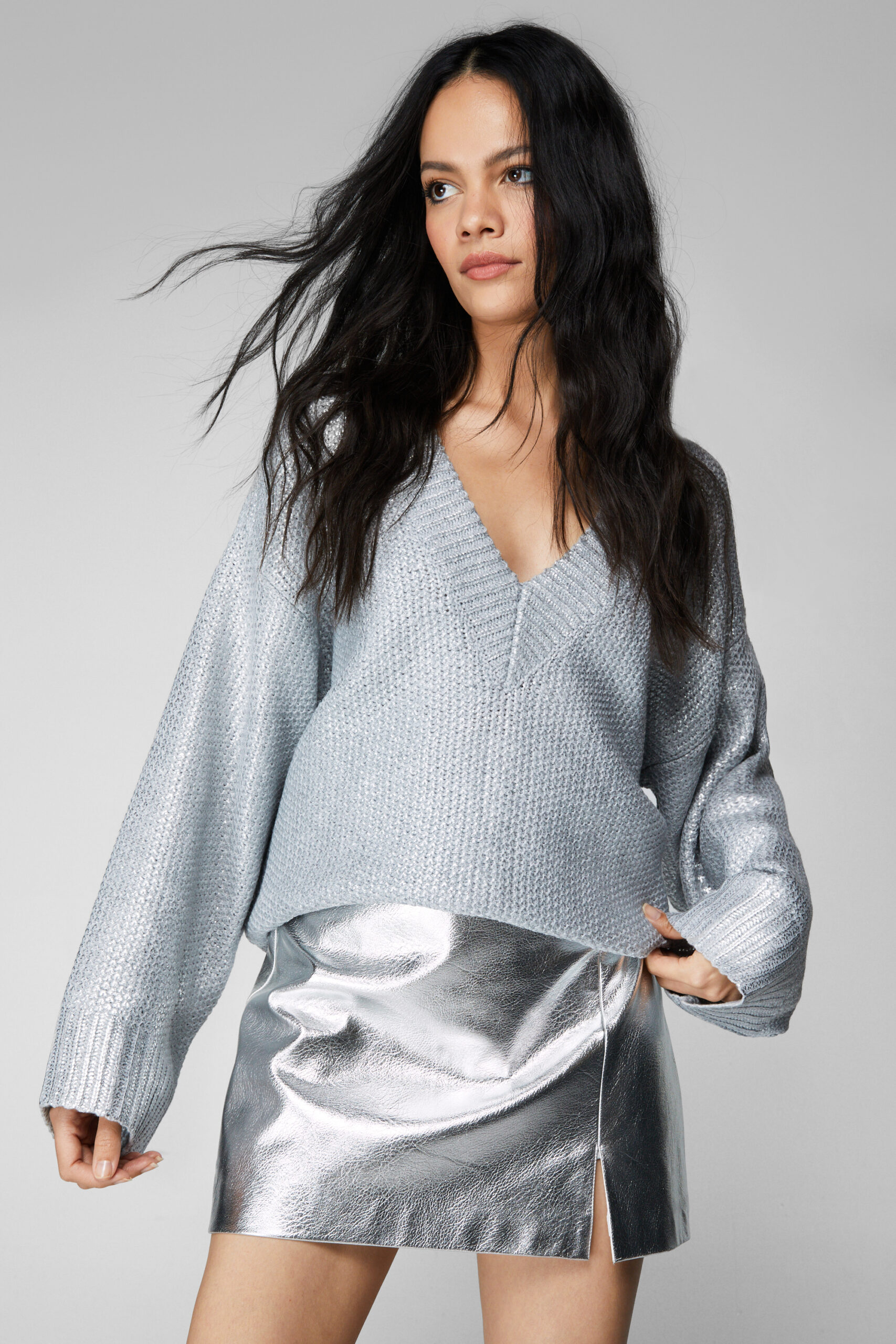 Metallic Oversized Chunky Knit Sweater