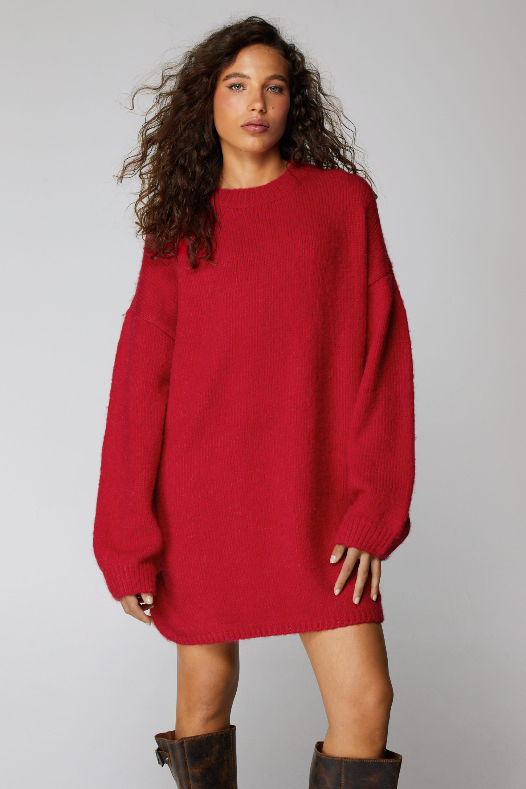 Brushed Oversized Knitted Mini Dress