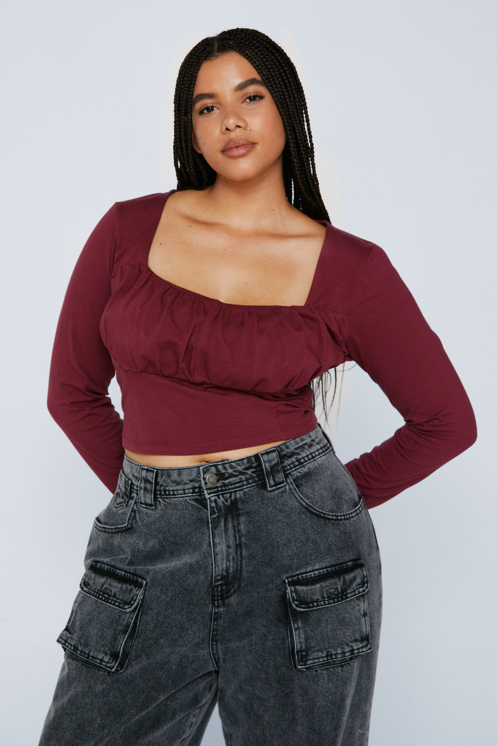 Plus Size Corset Detail Long Sleeve Top