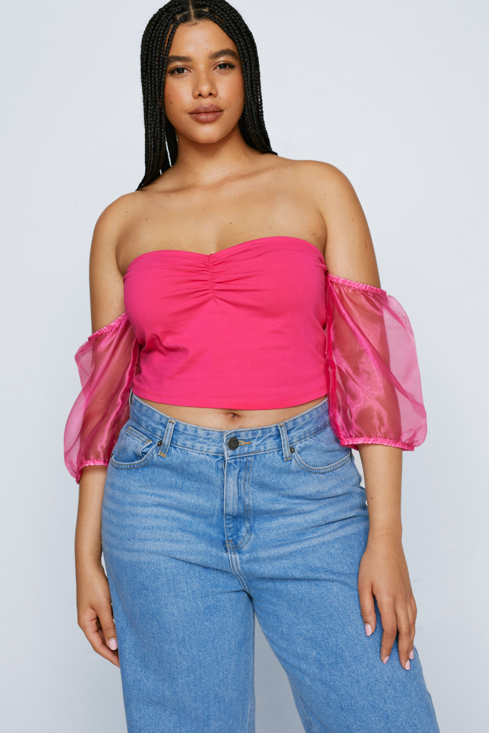 Plus Size Contrast Organza Sleeve Top