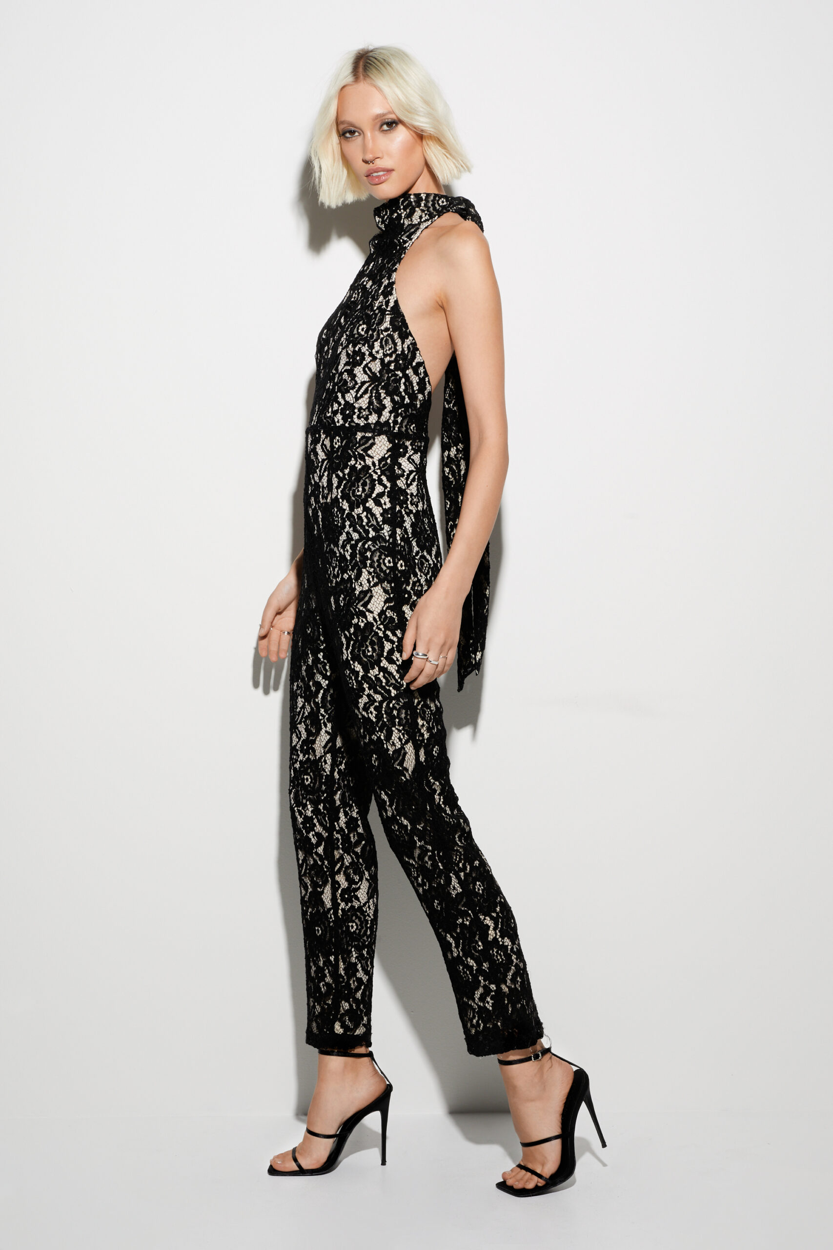 Premium Contrast Lace Halter Jumpsuit