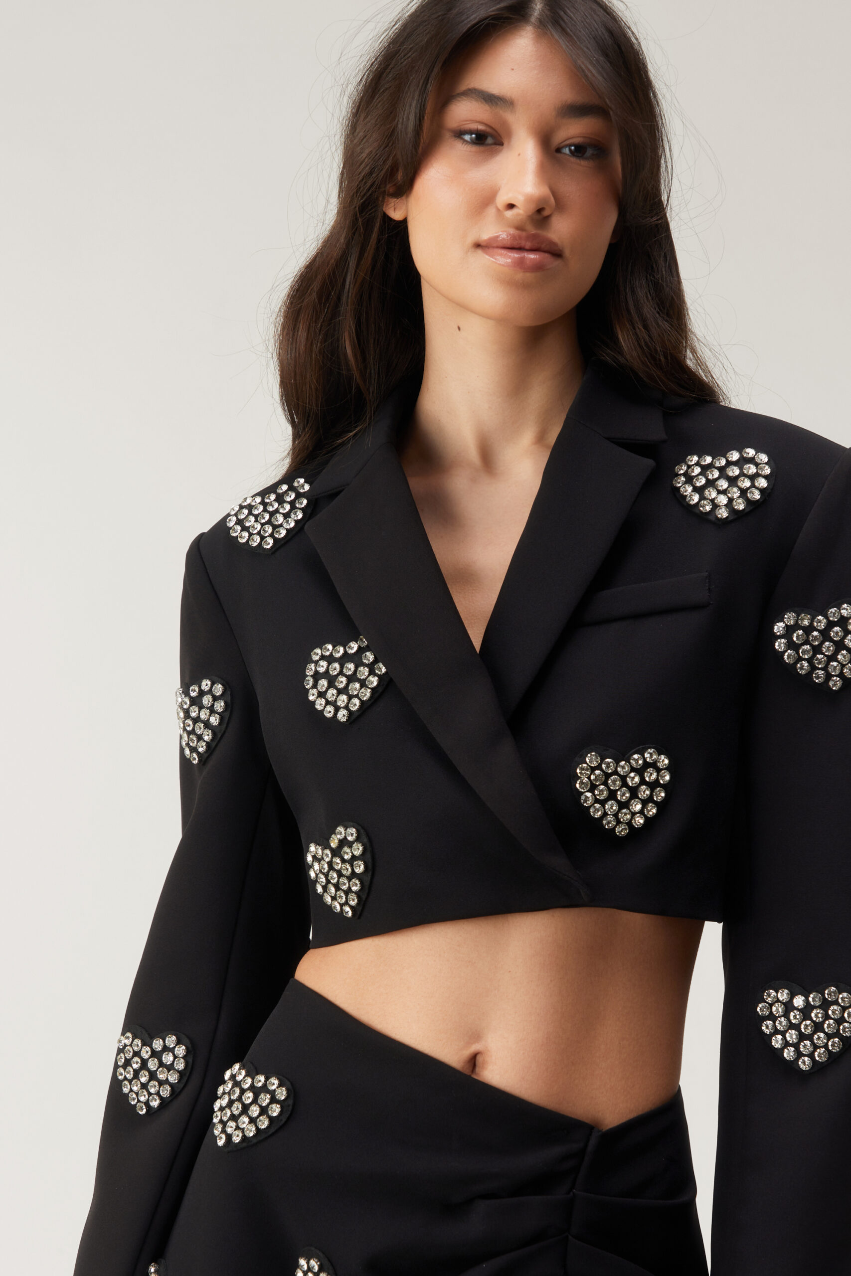 Embellished Diamante Heart Cropped Blazer