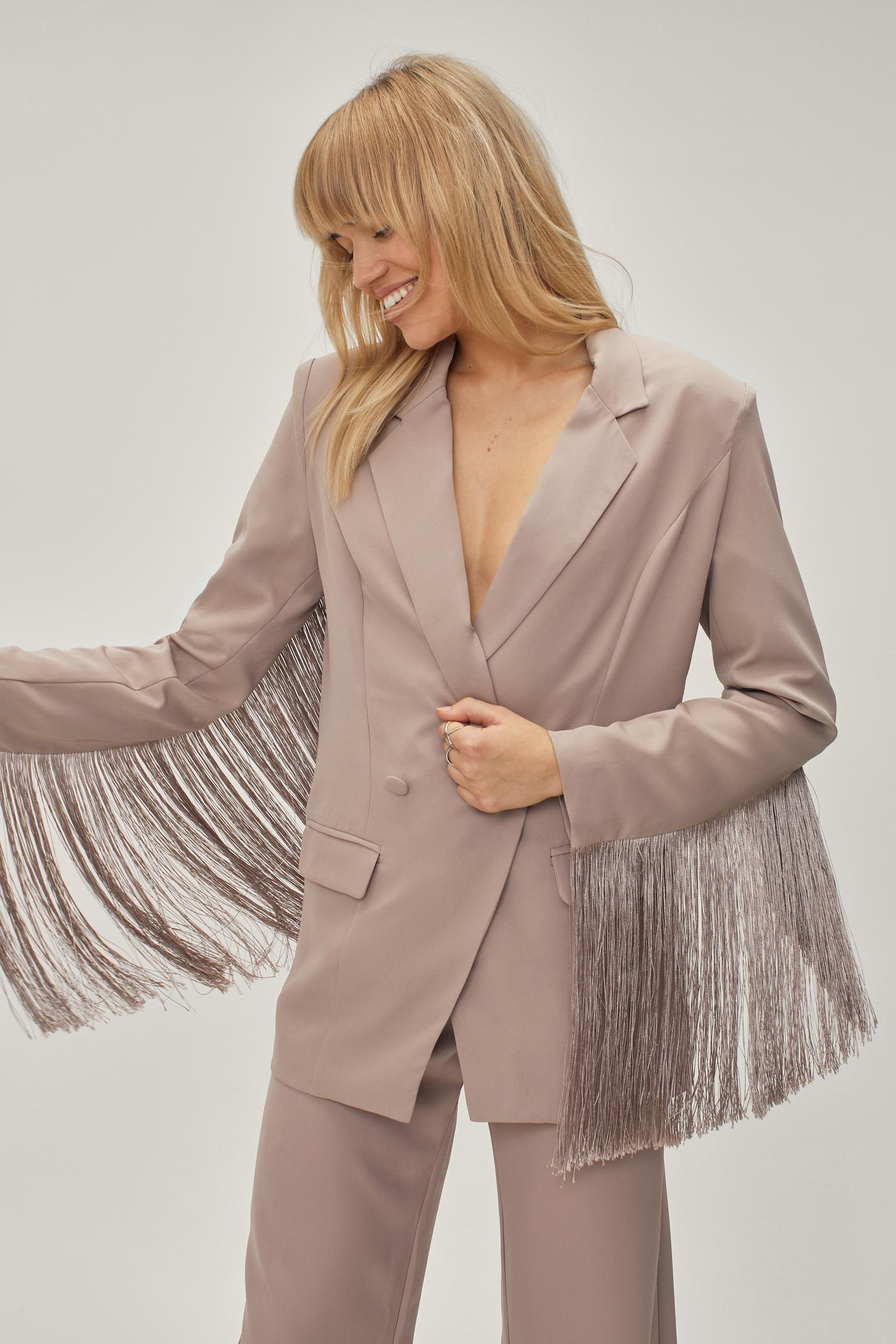 Fringe Detail Tailored Longline Blazer