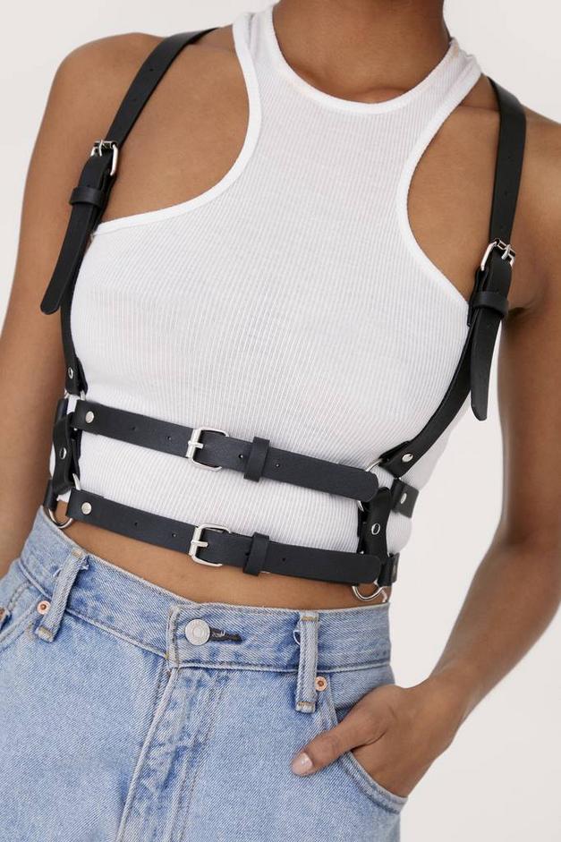 Faux Leather Croc O Ring Detail Harness Belt