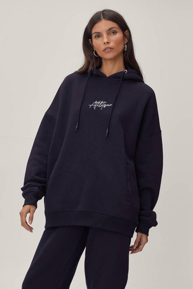 Oversized Welt Pocket Embroidered Hoodie