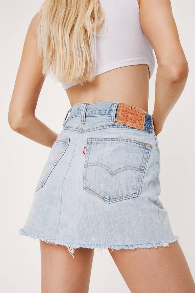 High Waisted Frayed Hem Denim Mini Skirt