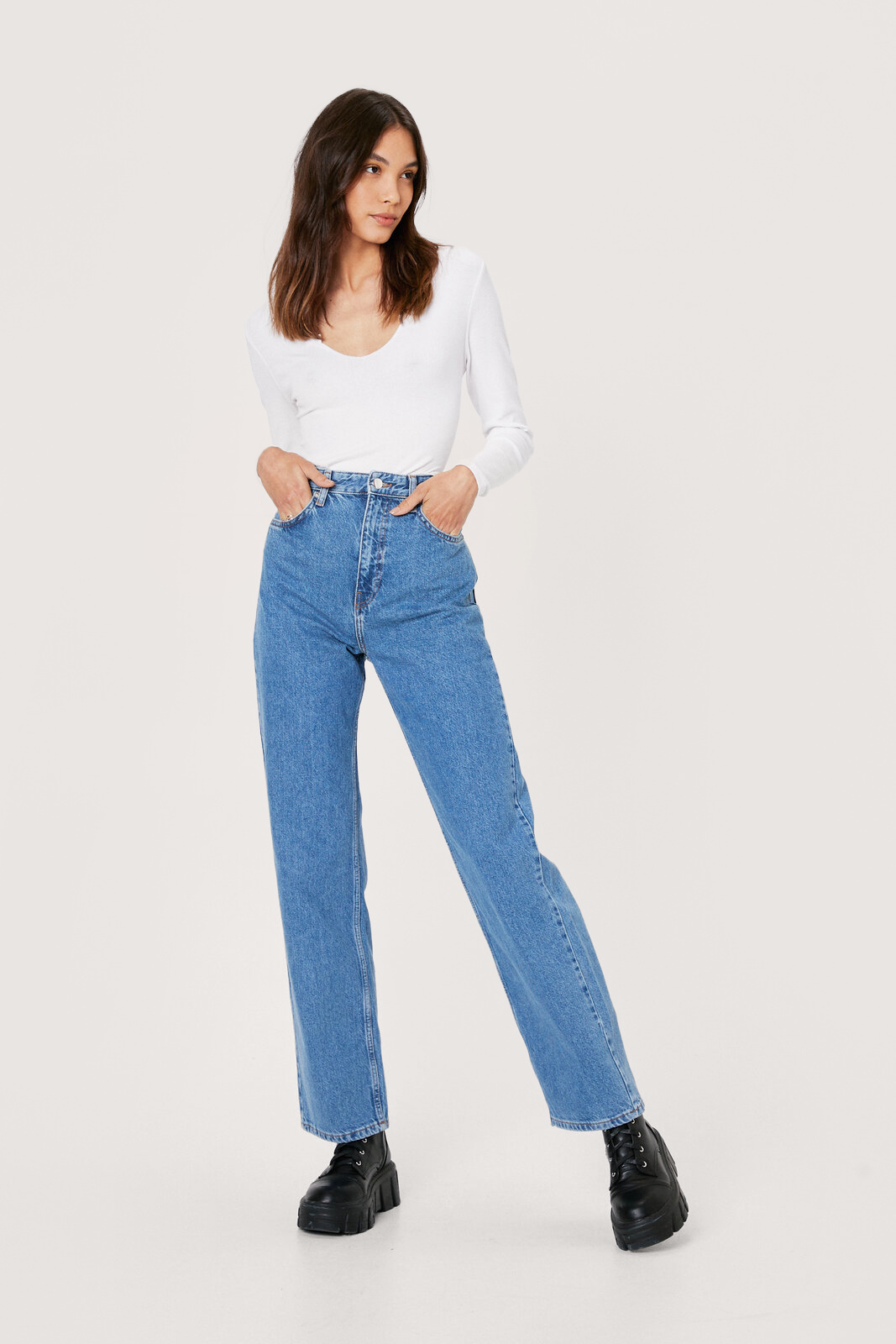 Split Hem Straight Leg Jeans