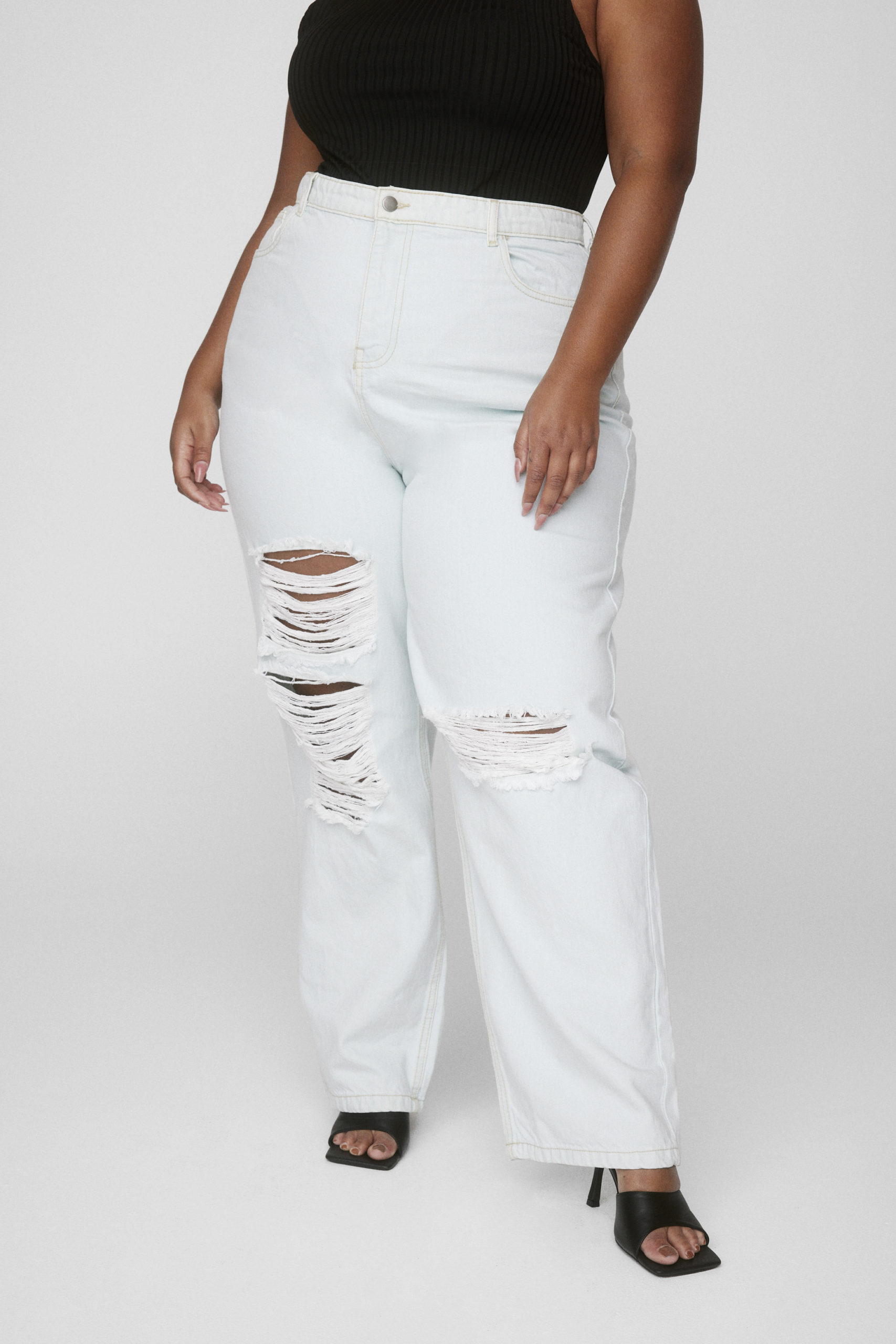 Plus Size Distressed Wide Leg Jeans