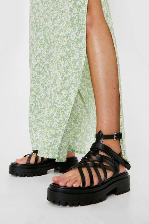 Strappy Faux Leather Platform Sandals