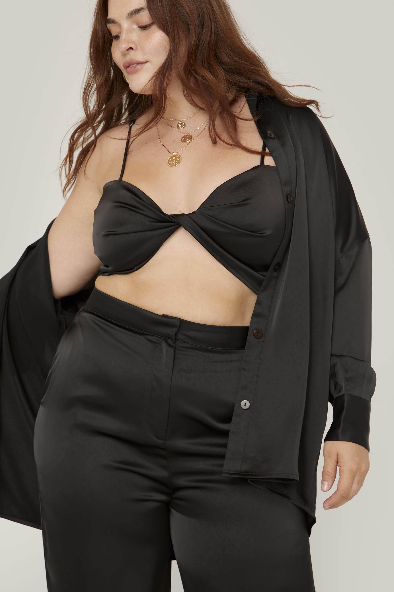 Plus Size Satin Wide Leg Tailored Pants