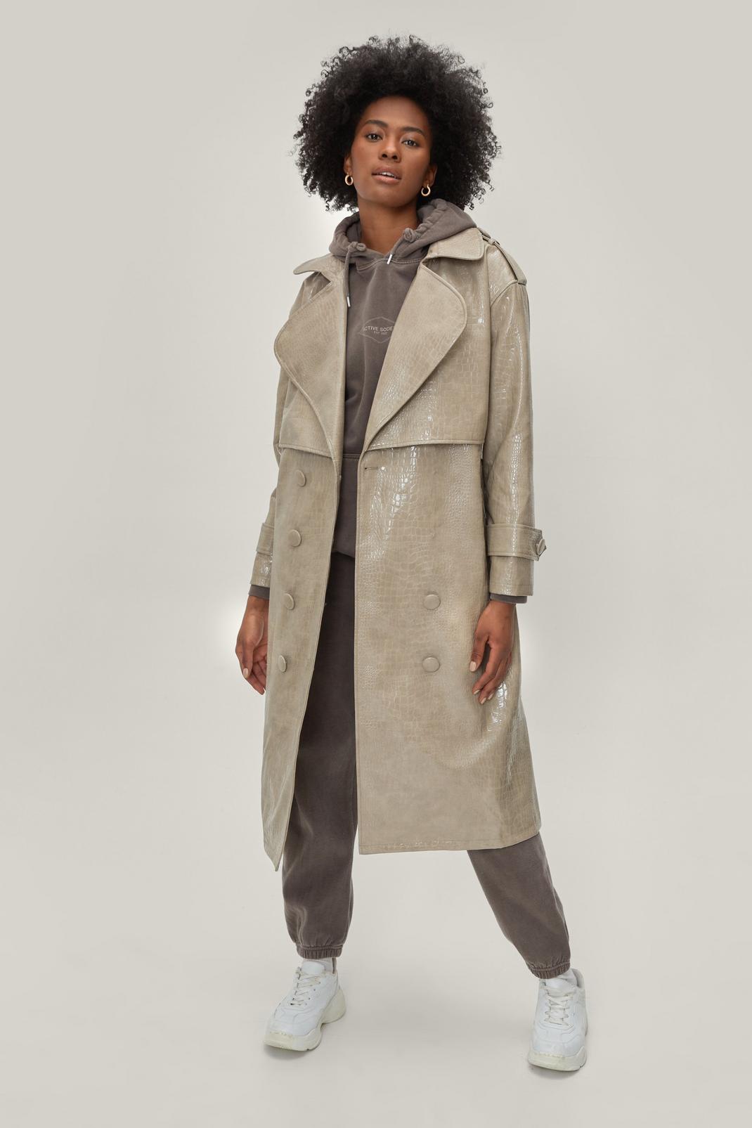 Faux Leather Croc Trench Coat