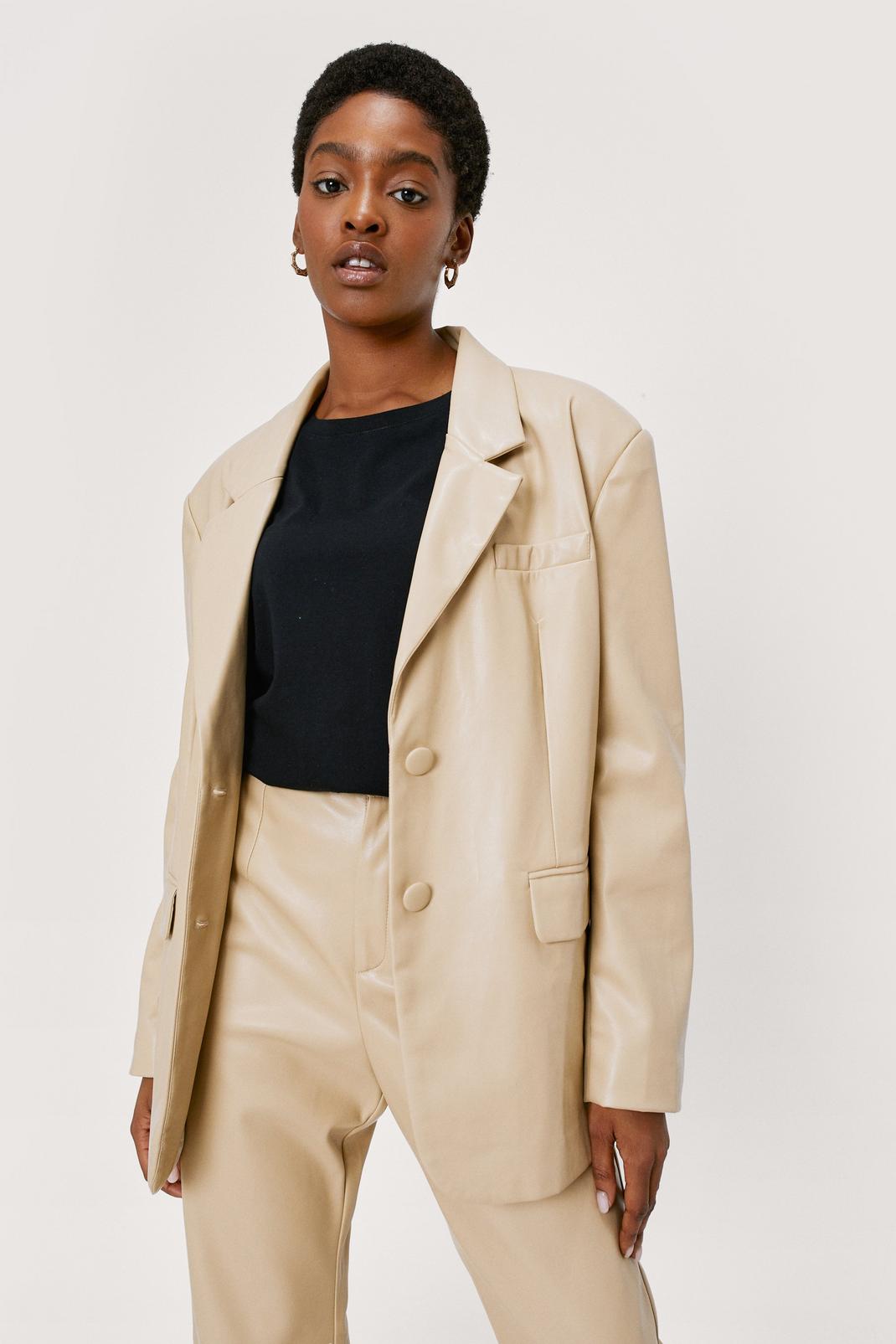 Oversized Faux Leather Shoulder Pad Blazer