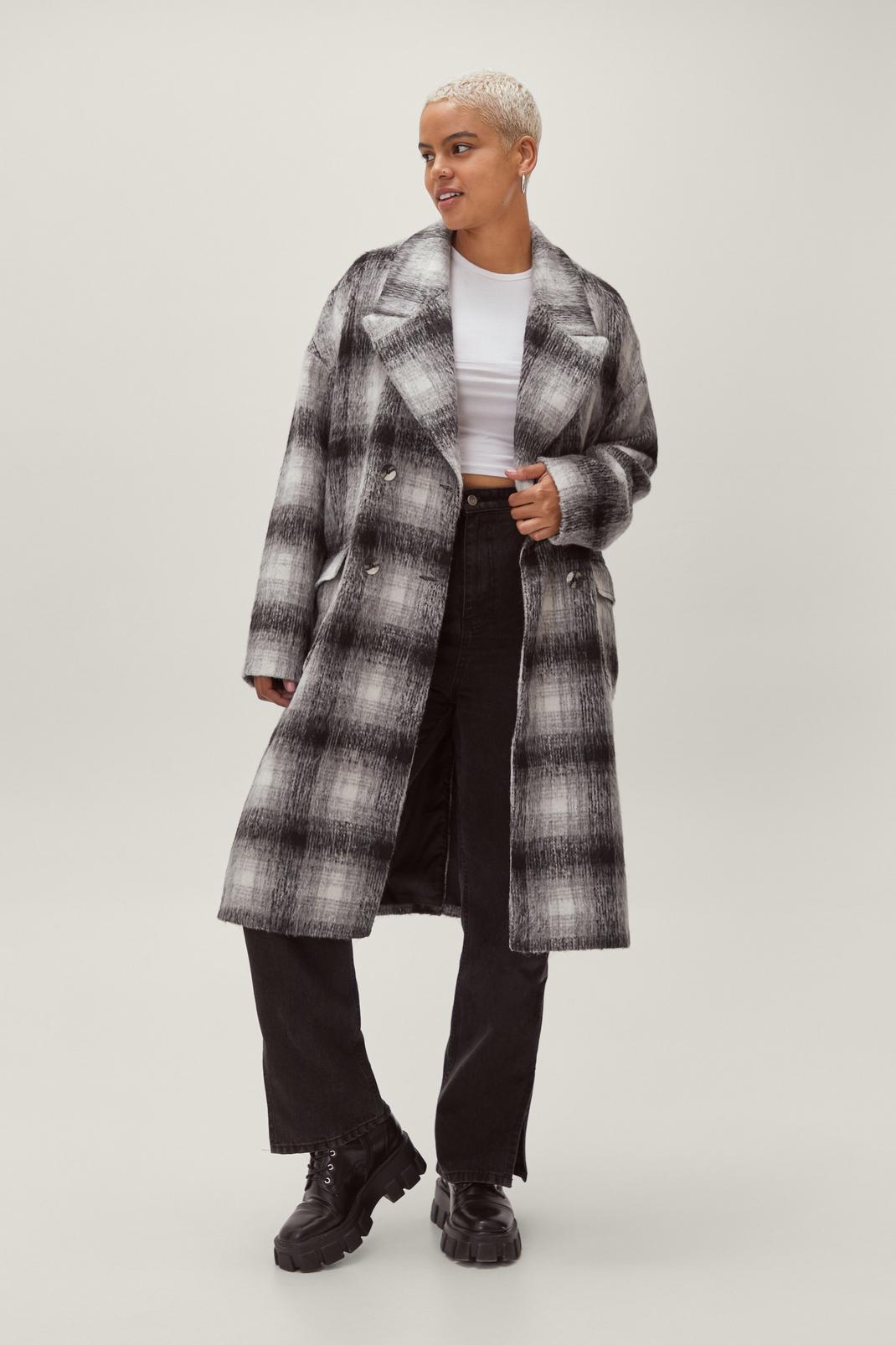 Plus Size Plaid Wool Look Coat