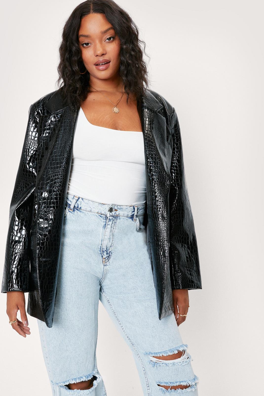 Plus Size Faux Leather Vinyl Blazer