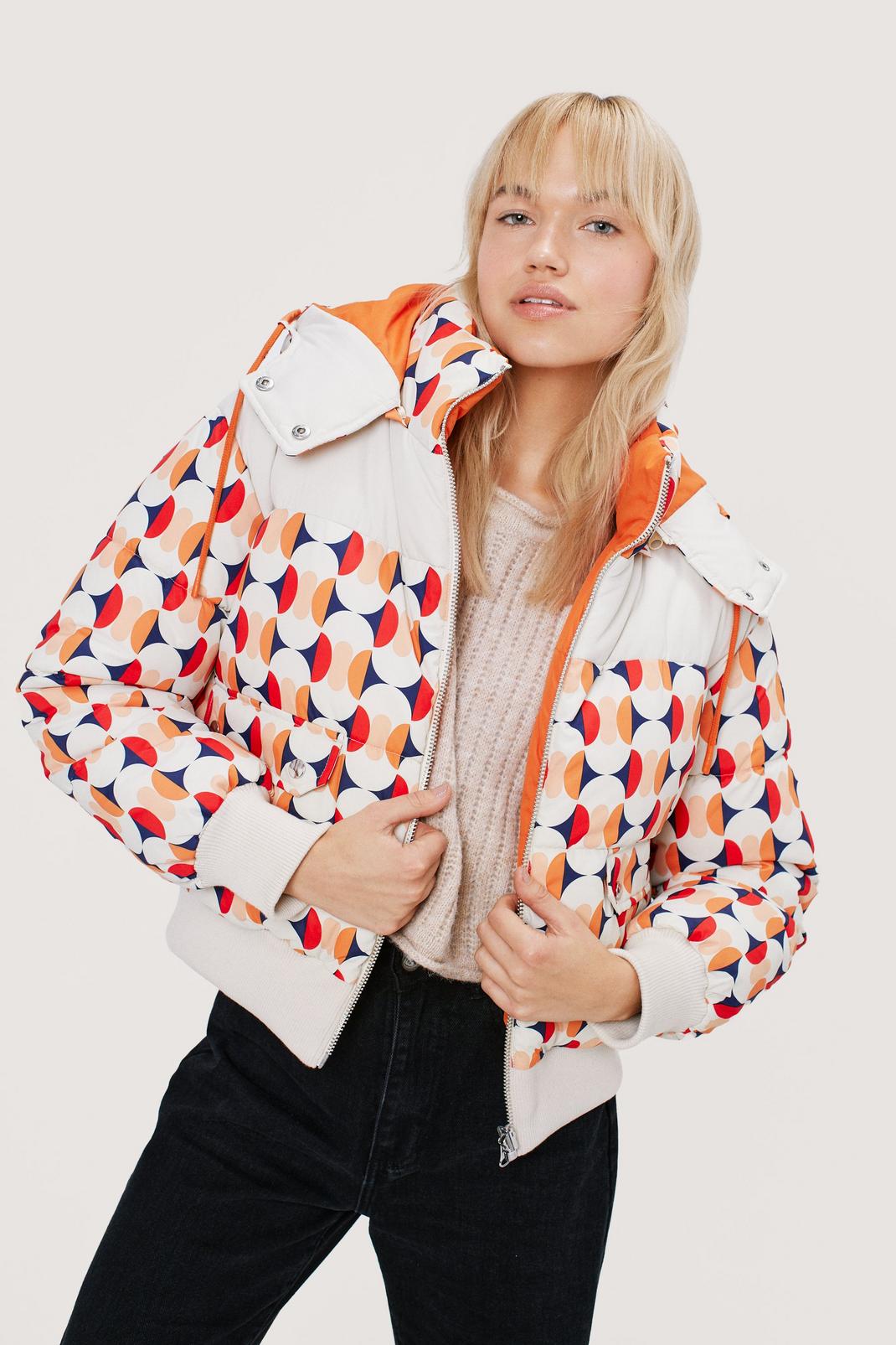 Retro Print Reversible Puffer Coat