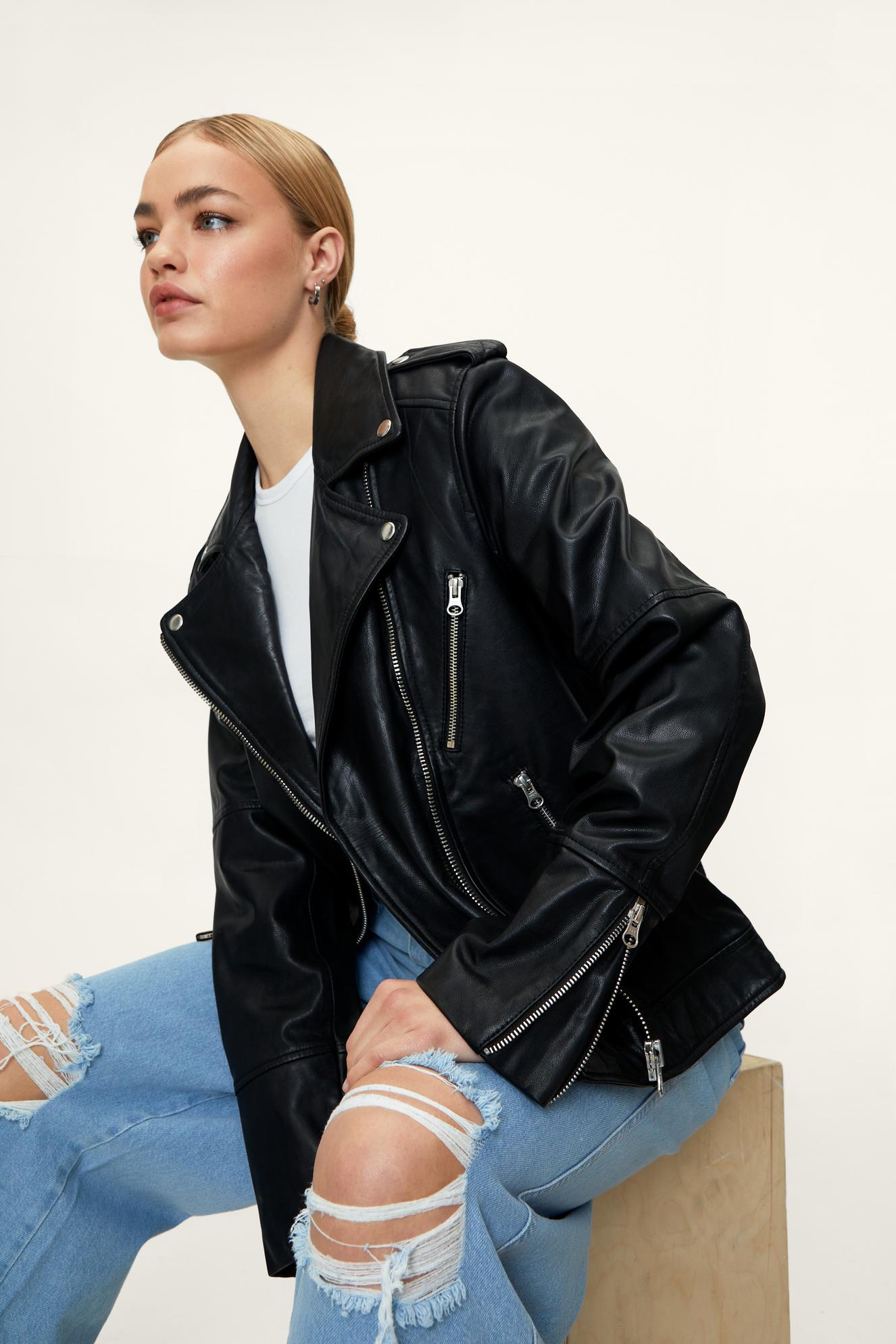 Real Leather Zip Detail Ultimate Biker Jacket