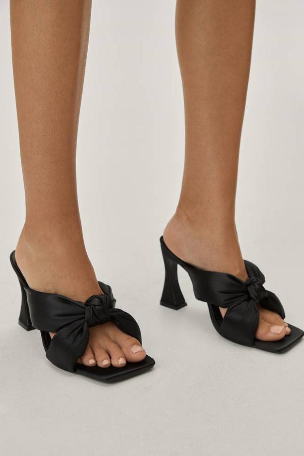 Satin Knot Front Heeled Mules