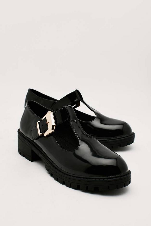 Patent Chunky T Bar Flat Shoes