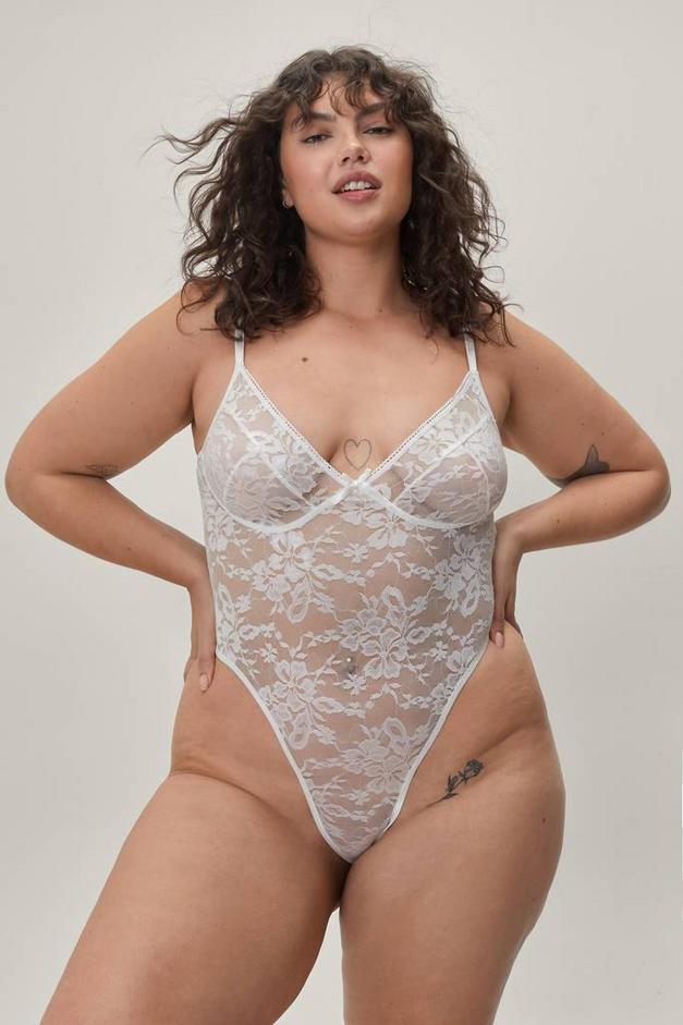 Plus Size High Cut Lingerie Bodysuit