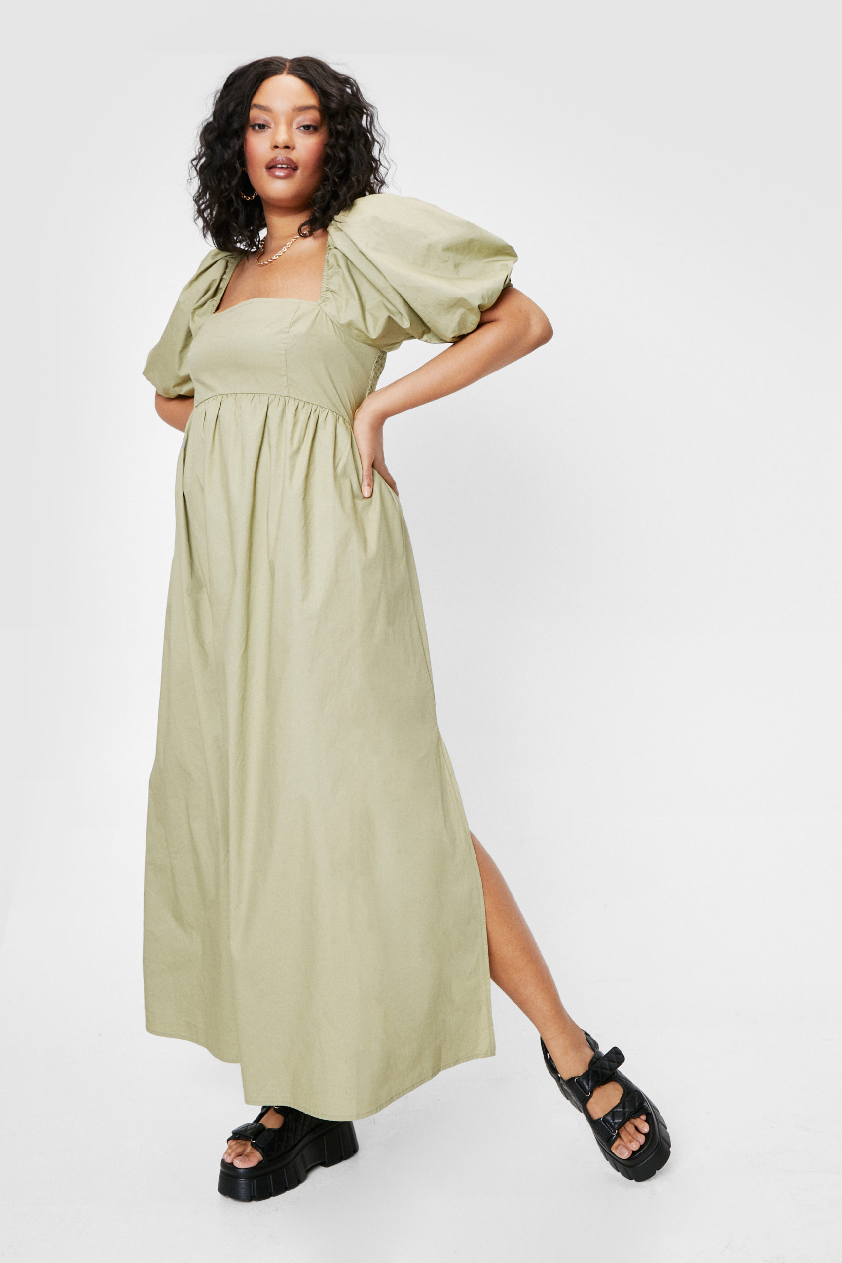 Plus Size Puff Sleeve Maxi Dress